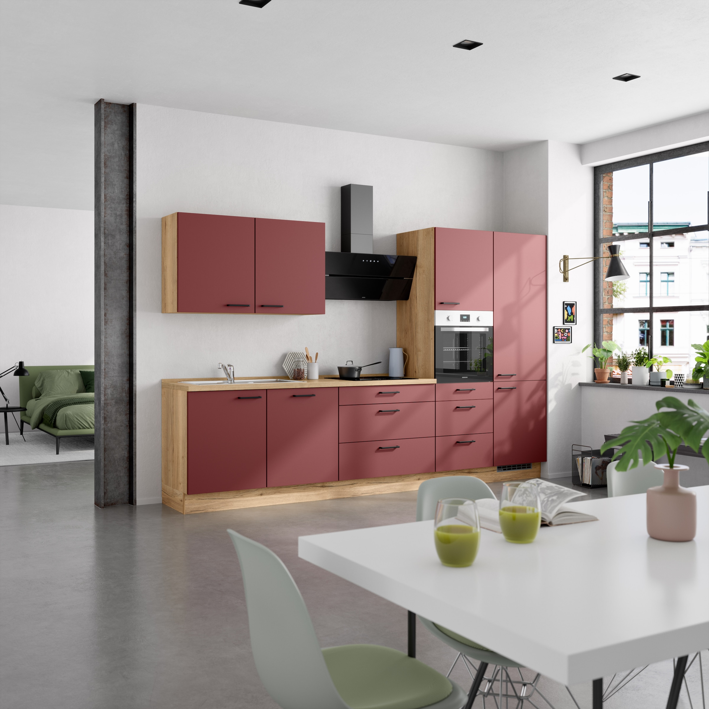 nobilia® Küchenzeile »"Easytouch II", NEU: individuell anpassbar mit gratis Profi-Beratung« vormontiert, Breite 330 cm, Ausrichtung wählbar, wahlw. mit E-Geräten