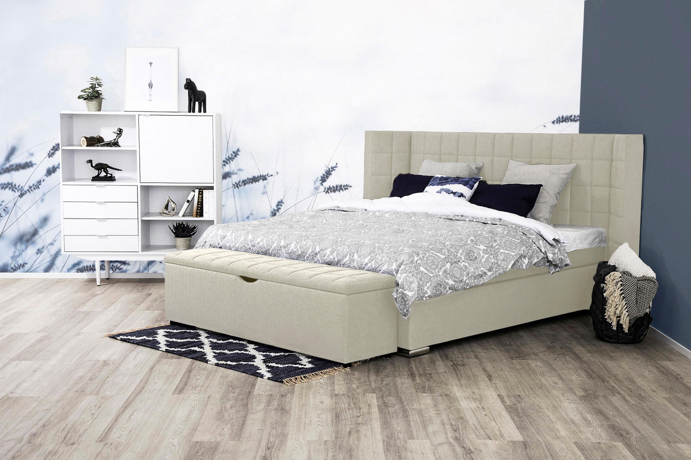 Bild von Places of Style Boxspringbett »Piazza«, mit Steppung und Kopfteil mit seitlichen Flügeln