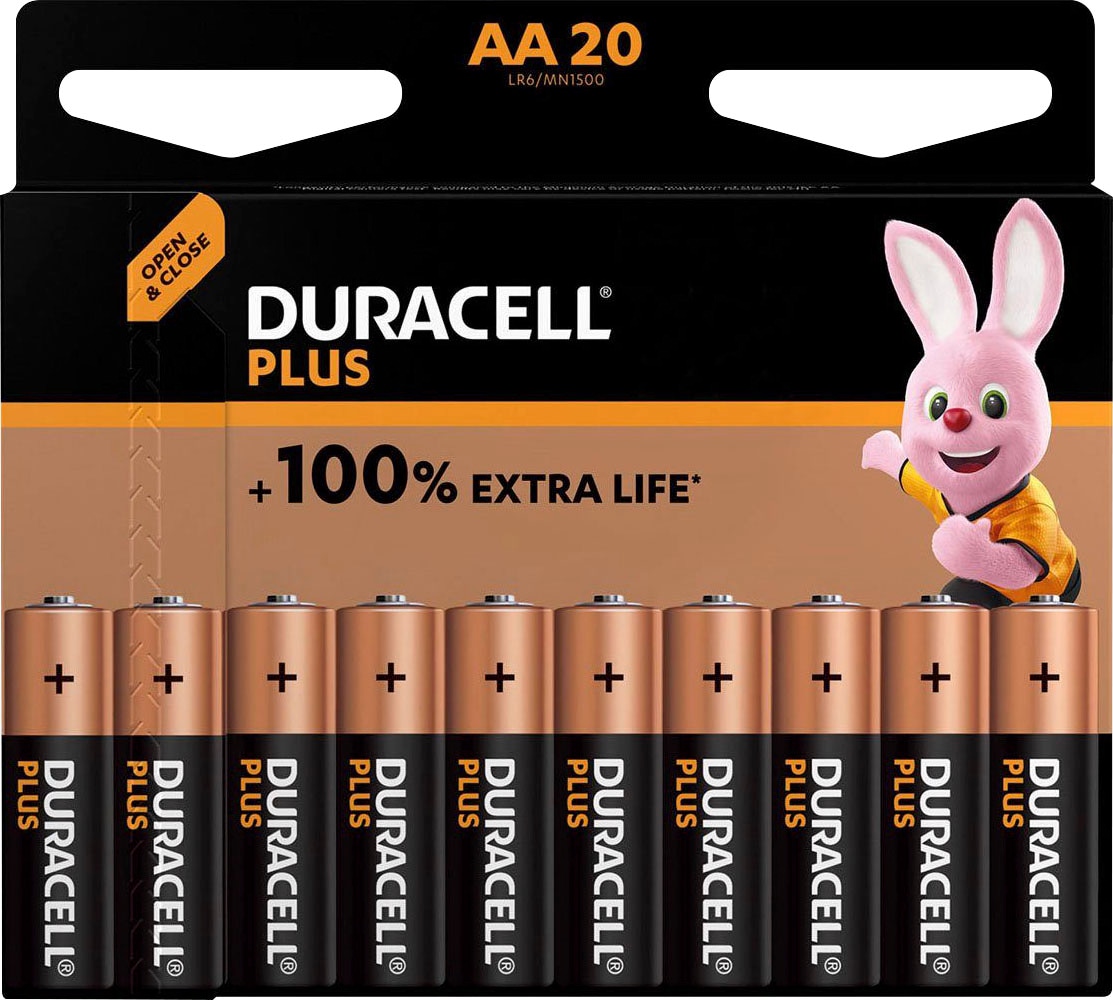 Duracell Batterie »20+ 20 Pack: 20x Mignon/AA/LR06 + 20x Micro/AAA/LR03«, LR03, 1,5 V, (Spar-Set, 40 St., Alkaline Batterie, 40 Stück), 1,5V