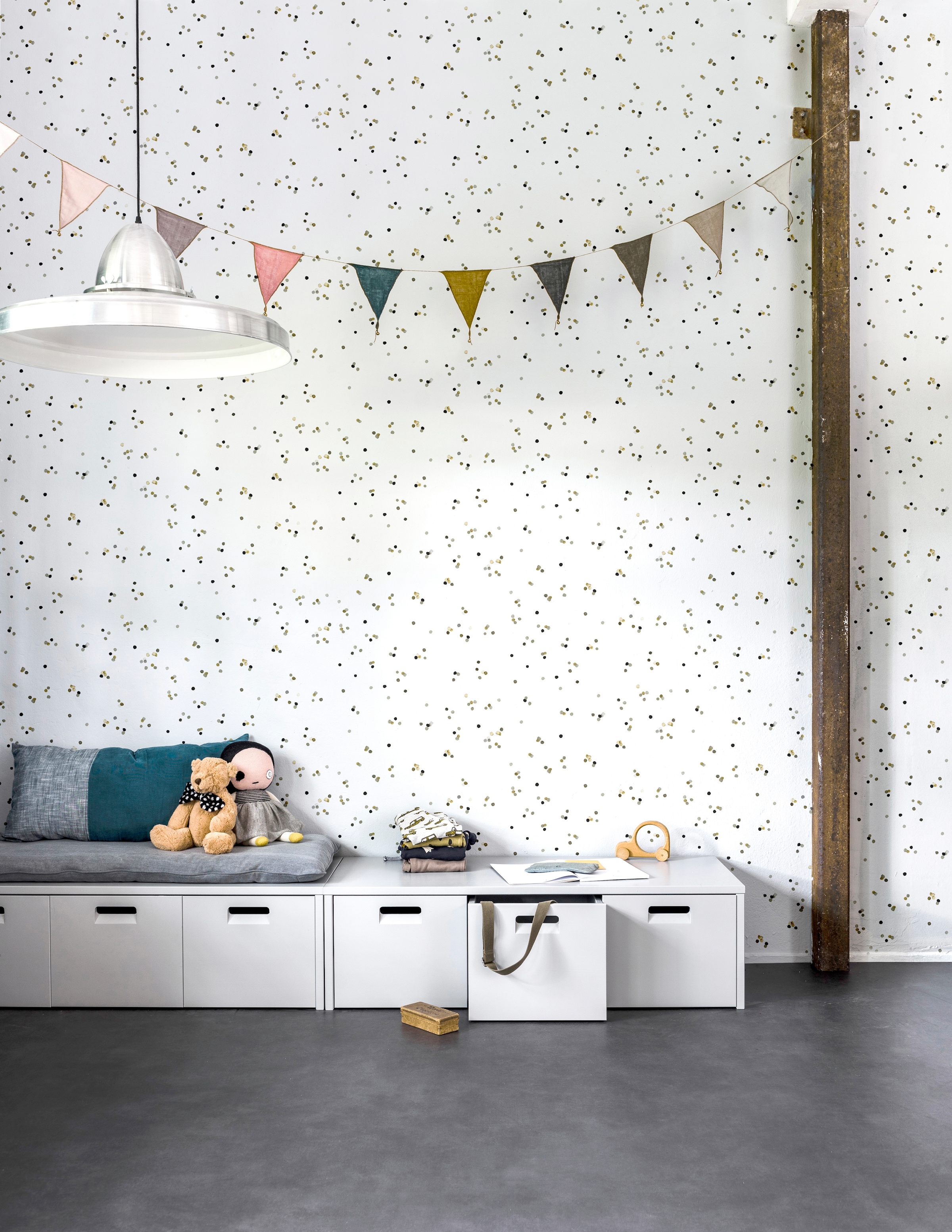 vtwonen Vliestapete »Punkte/Confetti«, 3D-Optik, Weiß/Schwarz/Gold - 10m x günstig online kaufen