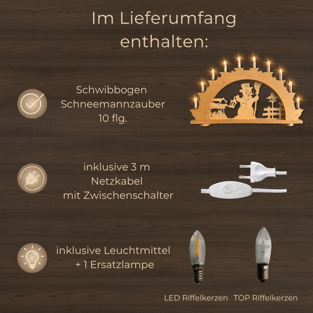Weigla LED Schwibbogen »Schneemannzauber, Lichterbogen aus Holz, NATUR«