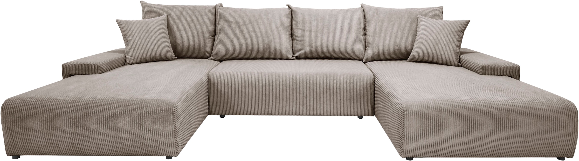 WERK2 Wohnlandschaft »Amalfi mit Bett & Bettkasten, Cord, bequem, organisches Design« Cord, U-Form, XXL, Schlaffunktion, Bettkasten