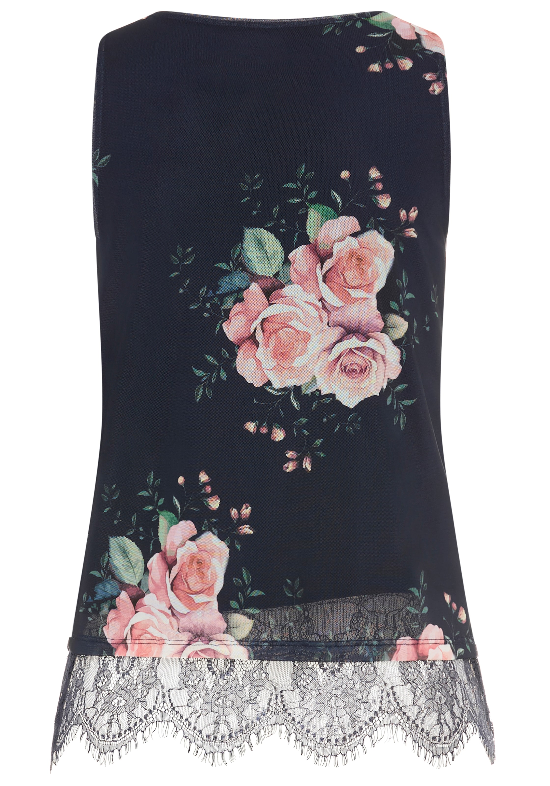 Laura Scott Blusentop aus weichem Mesh mit Spitze, geblümt