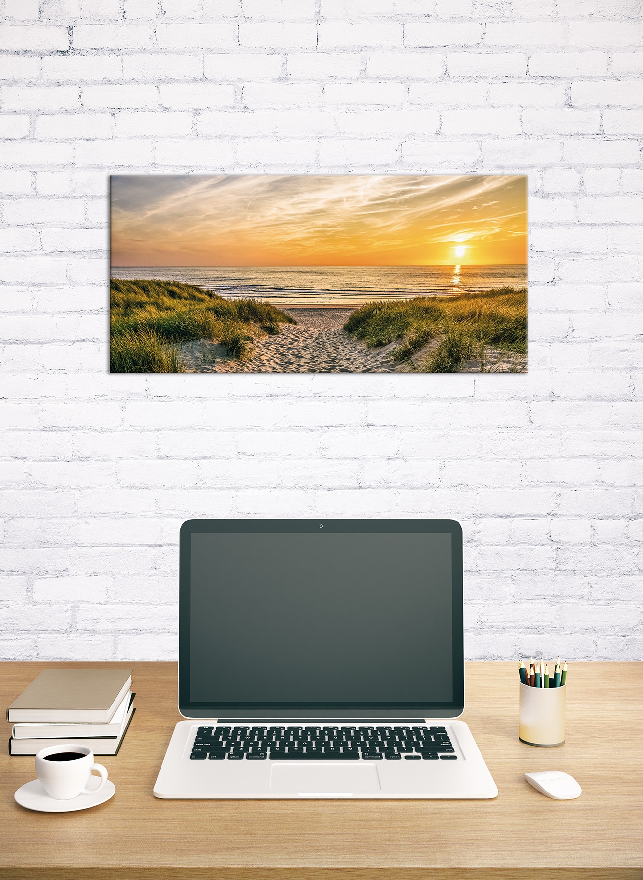 Bönninghoff Leinwandbild »Wandbild WEG ZUM STRAND 33x70 cm – Leinwandbild Keilrahmen Deko modern« Sonnenuntergang | Strand 1 Stk. tlg. auf Keilrahmen gespannt