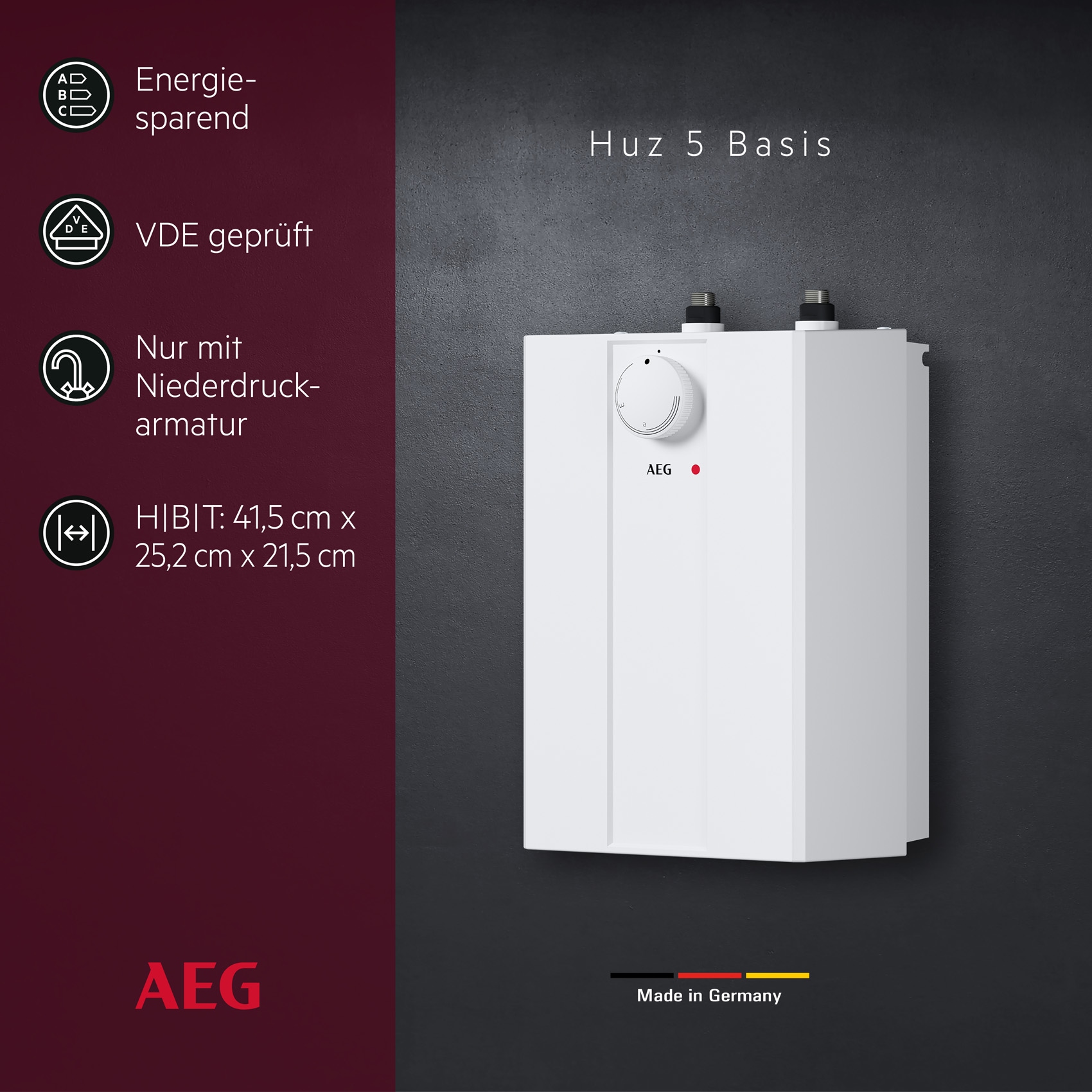 AEG Haustechnik Kleinspeicher »Huz 5 Basis, Untertischboiler 5 Liter« Niederdruck , mit Stecker