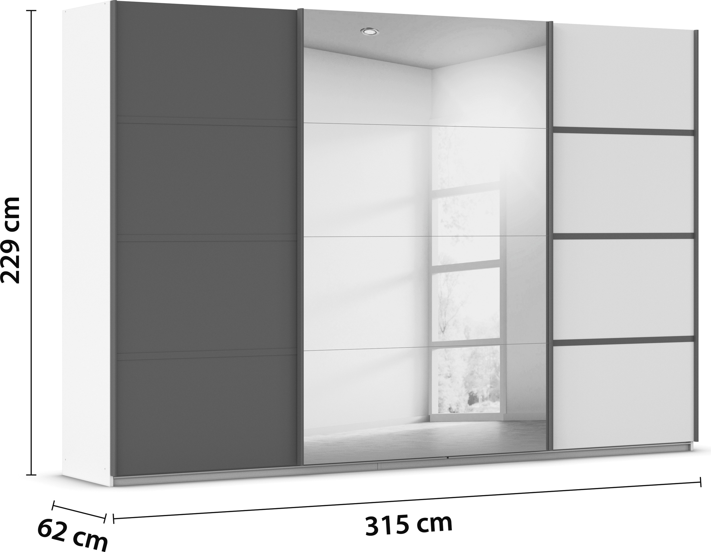 rauch Kleiderschrank »Schwebetürenschrank OTTO´s Choice Garderobe Schrank TOP ANGEBOT Avola«, (in 3 verschiedenen Ausstattungen BASIC/CLASSIC/PREMIUM inkl. Spiegel), mit eleganten Zierleisten in Chrom, Schwarz oder Weiß MADE IN GERMANY