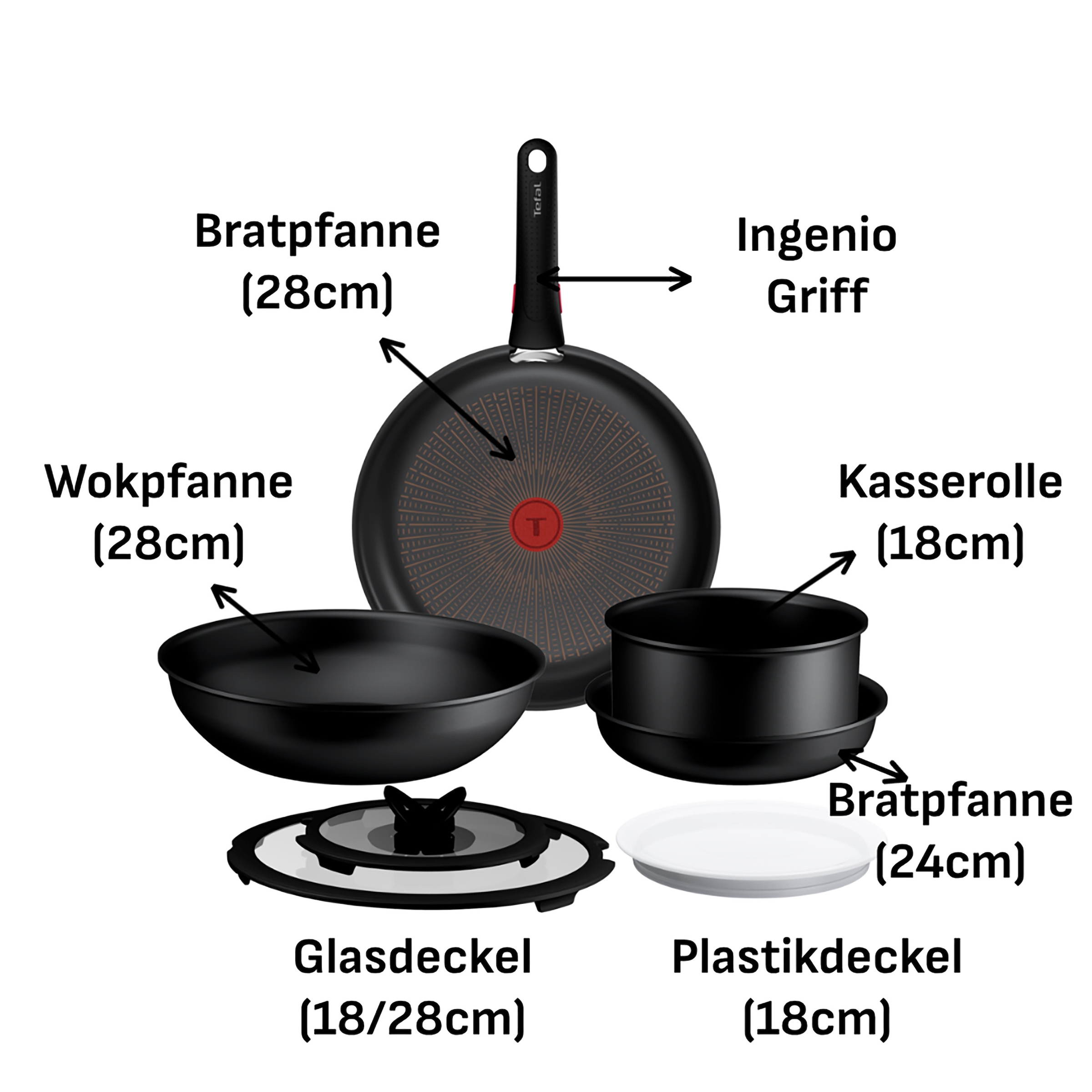 Tefal Pfannen-Set »Ingenio Excellence Fusion« Aluminium Set, 8 tlg. abnehmbarer Ingenio-Griff, Thermo-Signal, stapelbar, Induktion