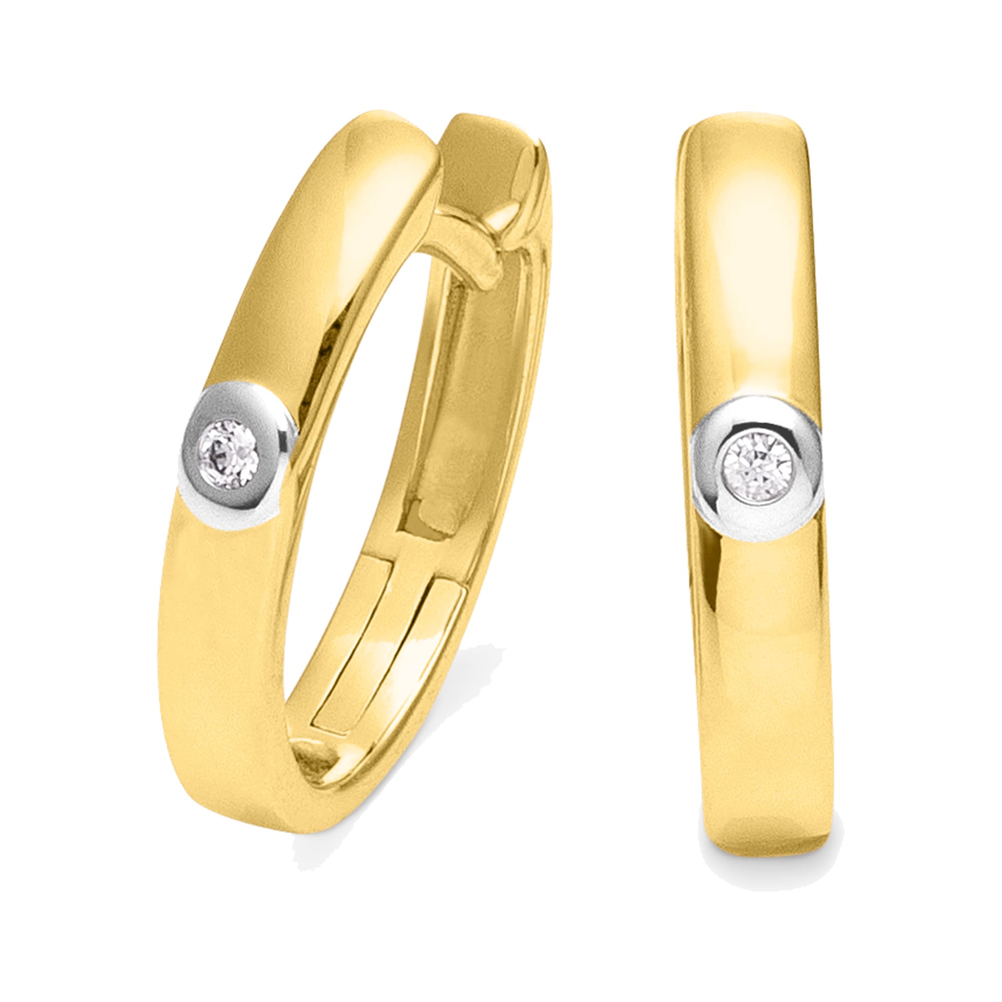 Paar Creolen „Gold 585 Brillanten 0,02ct.“ gelb + weiß 0,02 ct SI = kleine Einschlüsse ONE-SIZE – 0,02 ct SI = kleine Einschlüsse
