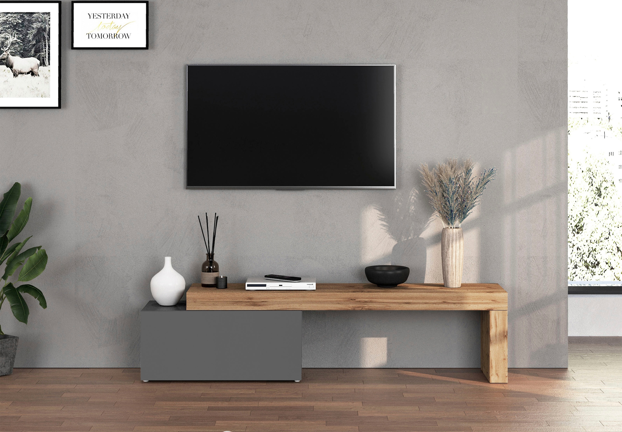 INOSIGN Lowboard »Chronos TV-Board, TV-Schrank« Breite verstellbar von 180 bis 260 cm, 1 Stk. tlg. Breite 220 cm TV-Board,Lowboard,1 Klappe und ein L-Förmiger Aufsatz