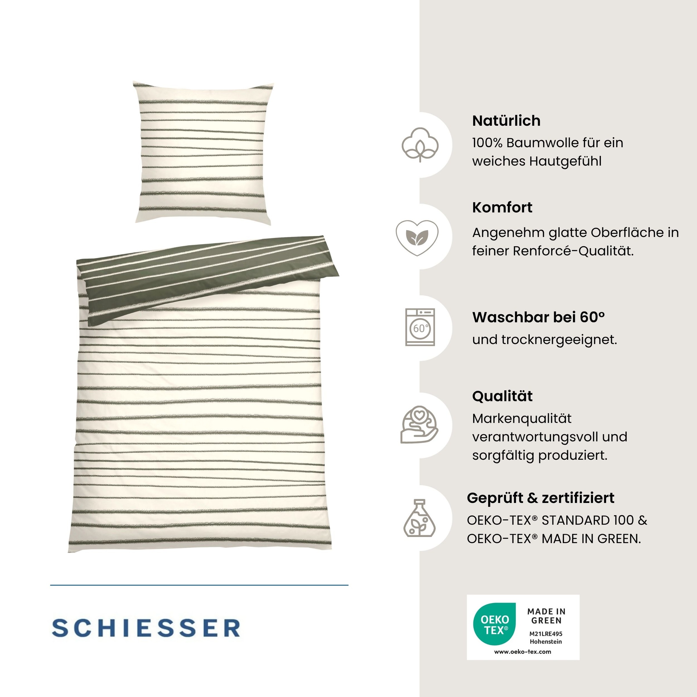 Schiesser Wendebettwäsche »Wesley aus weicher Baumwolle im Streifen-Look« 2 Stk. OEKO-TEX® MADE IN GREEN