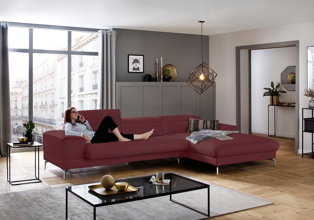 W.SCHILLIG Ecksofa »piedroo, Designsofa mit tollem Sitzkomfort, elegant und bequem, L-Form«, Kopfteilverstellung, wahlweise mit Sitztiefenverstellung, Breite 343cm