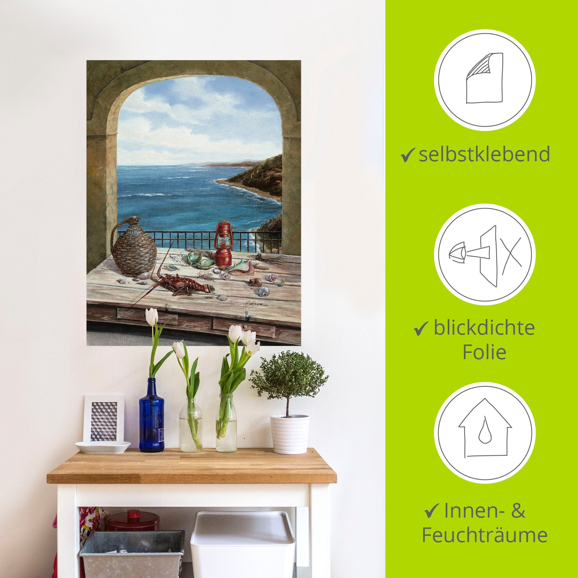 Artland Wandbild »Stillleben am Meer«, Fensterblick, (1 St.), als Alubild, Outdoorbild, Leinwandbild, Poster, Wandaufkleber