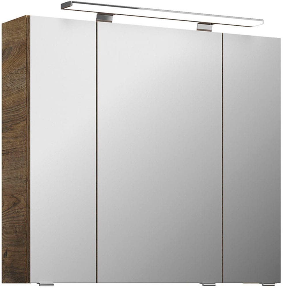 Saphir Badezimmerspiegelschrank »Serie 4010 Badezimmer-Spiegelschrank inkl. LED-Aufsatzleuchte«, Badschrank 80 cm breit, 3 Türen, 6 Glas-Einlegeböden, inkl Türdämpfer