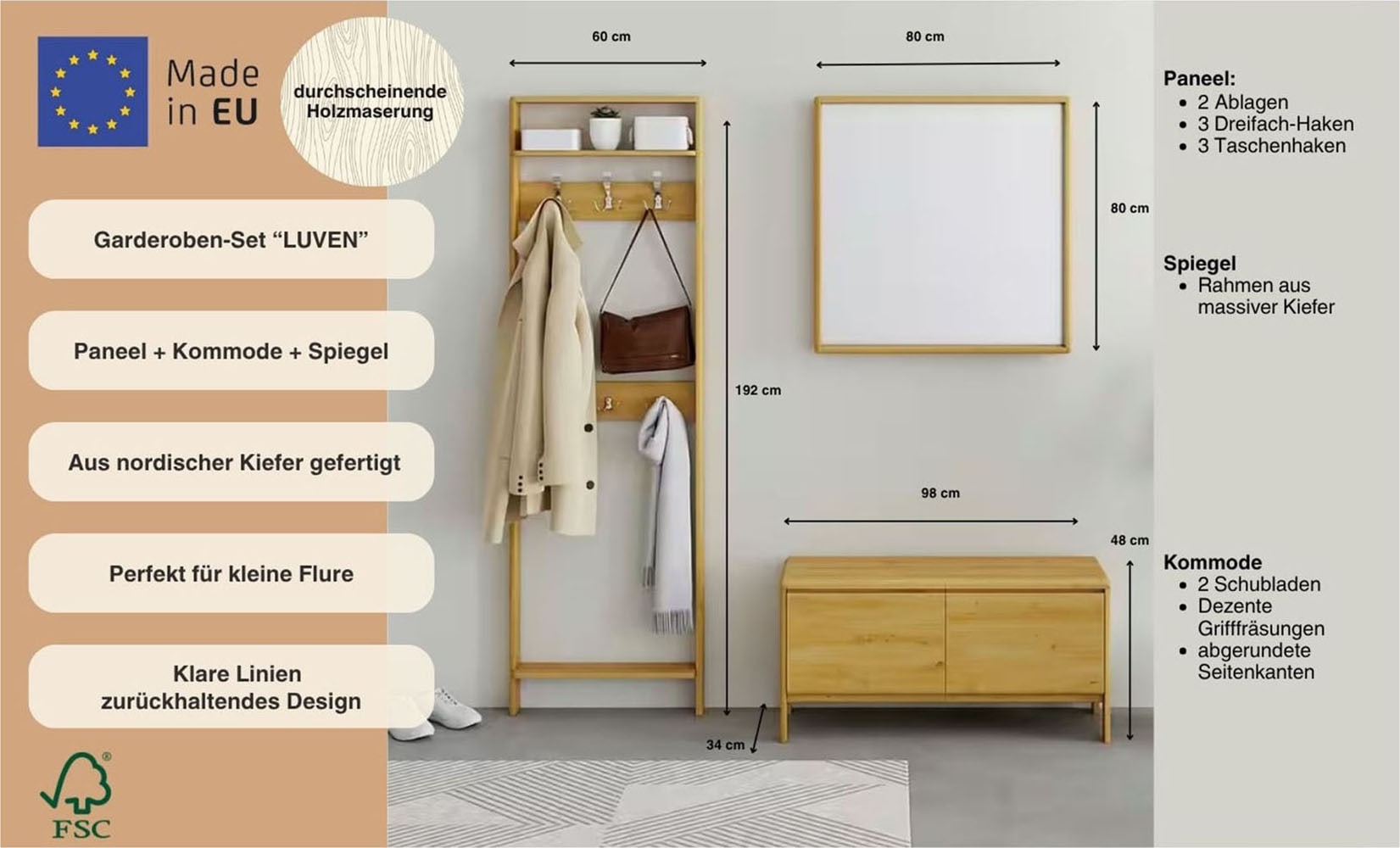 Home affaire Garderoben-Set »Luven« Set, 3 Stk. tlg.