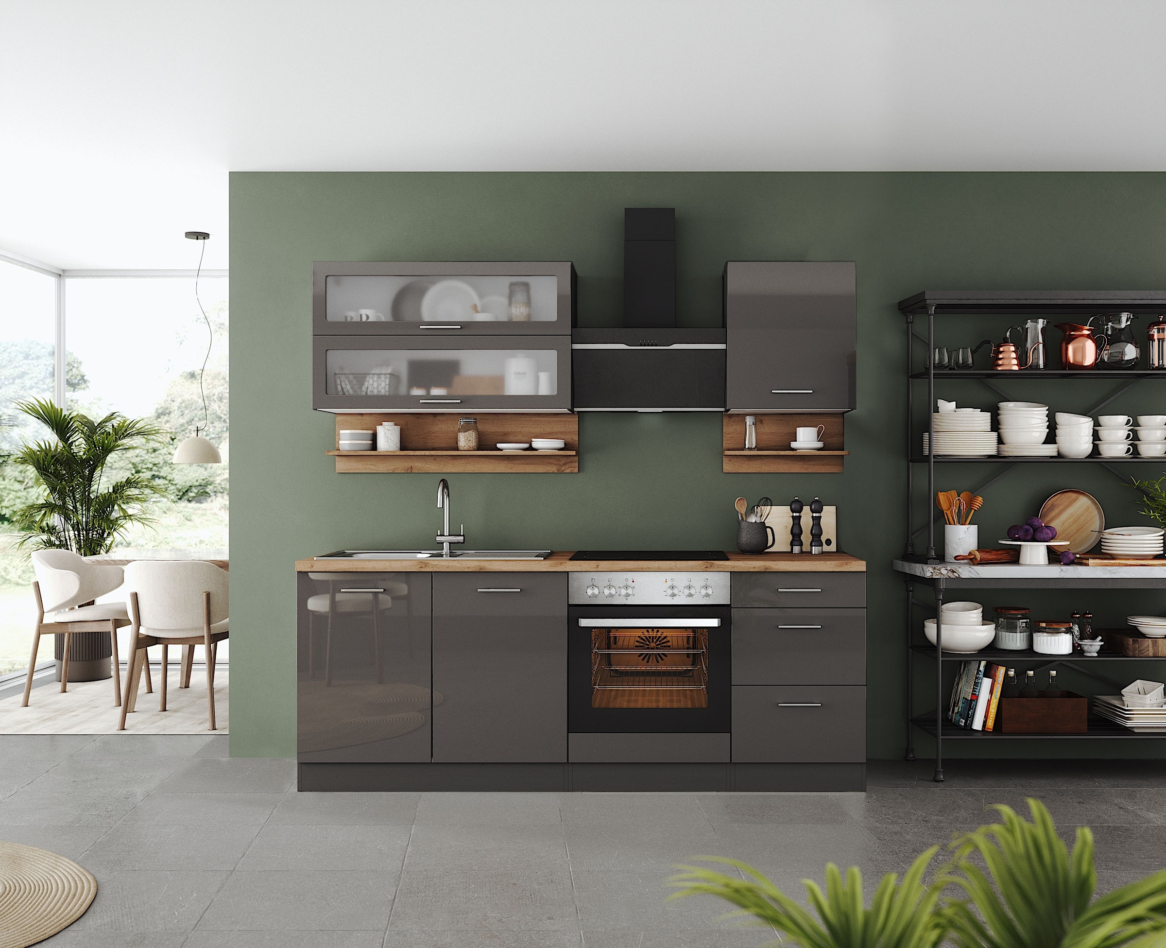 KOCHSTATION Küchenzeile »KS-Milan« 210 cm breit, robuste Metallauszüge, vie günstig online kaufen