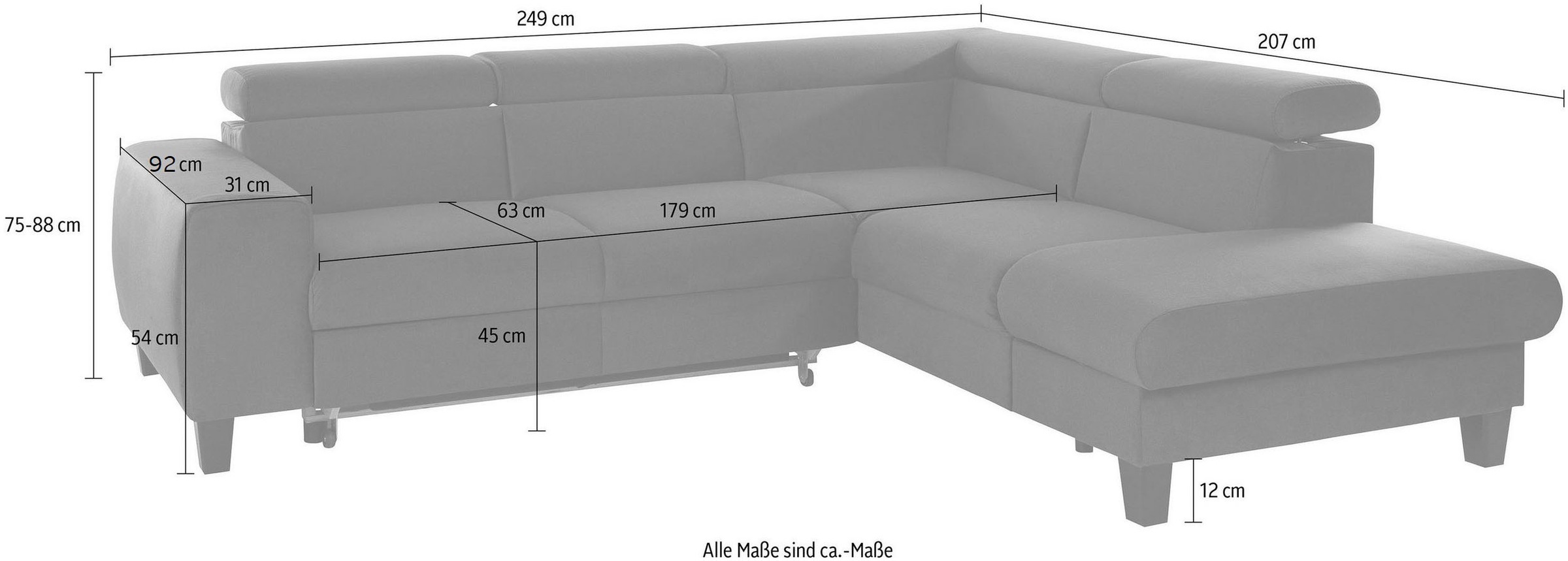 COTTA Ecksofa »Morven L-Form mit Kopfteilverstellung«, wahlweise mit Bettfunktion, Bettkasten & Wireless-Charger