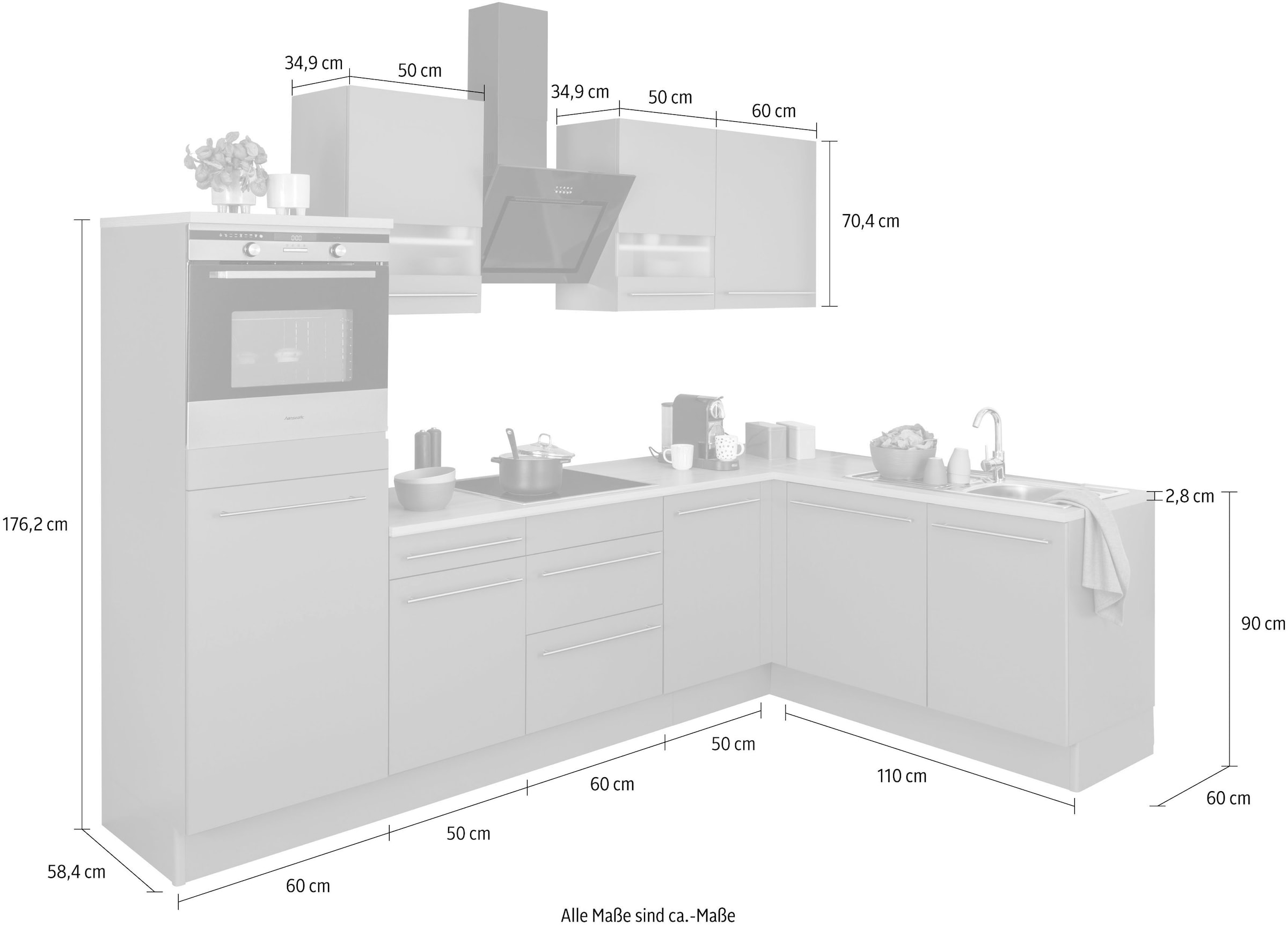 OPTIFIT Winkelküche auf x cm, »Bern«, Raten kaufen Hanseatic Induktionskochfeld mit 285 175 E-Geräte, Stellbreite