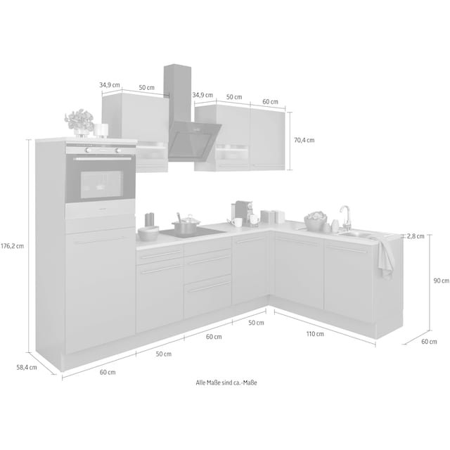 OPTIFIT Winkelküche »Bern«, Hanseatic E-Geräte, Stellbreite 285 x 175 cm,  mit Induktionskochfeld auf Raten kaufen
