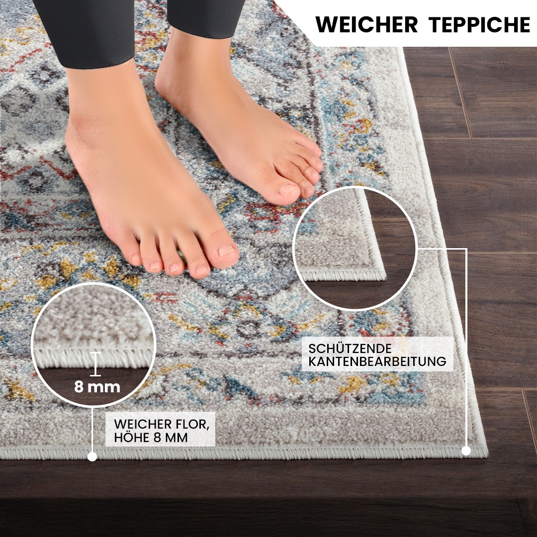 Livabliss Teppich »CASABLANCA«, rund, 13 mm Höhe, Vintage Orientteppich, Kurzflor Boho Wohnzimmerteppich, Läufer