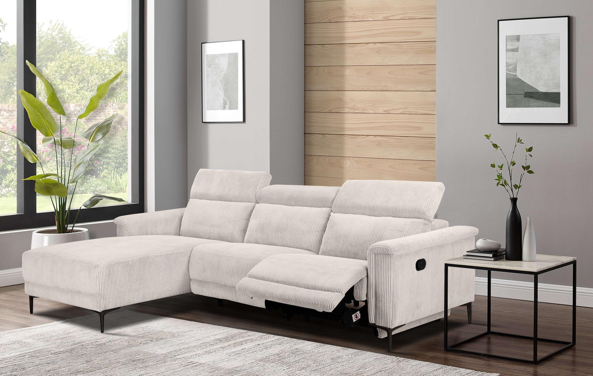 Places of Style Ecksofa »Lund in Cord, L-Form, 261 cm, manuelle und elektr. Relaxfunktion,«, USB-A und Kopfteilverstellung