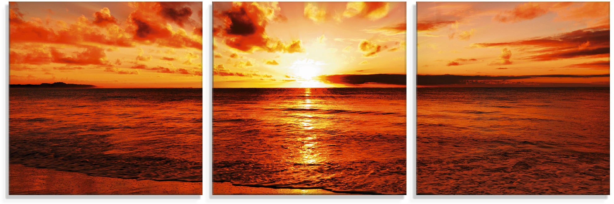 Artland Glasbild »Schöner Sonnenuntergang Strand«, Gewässer, (3 St.), in ve günstig online kaufen