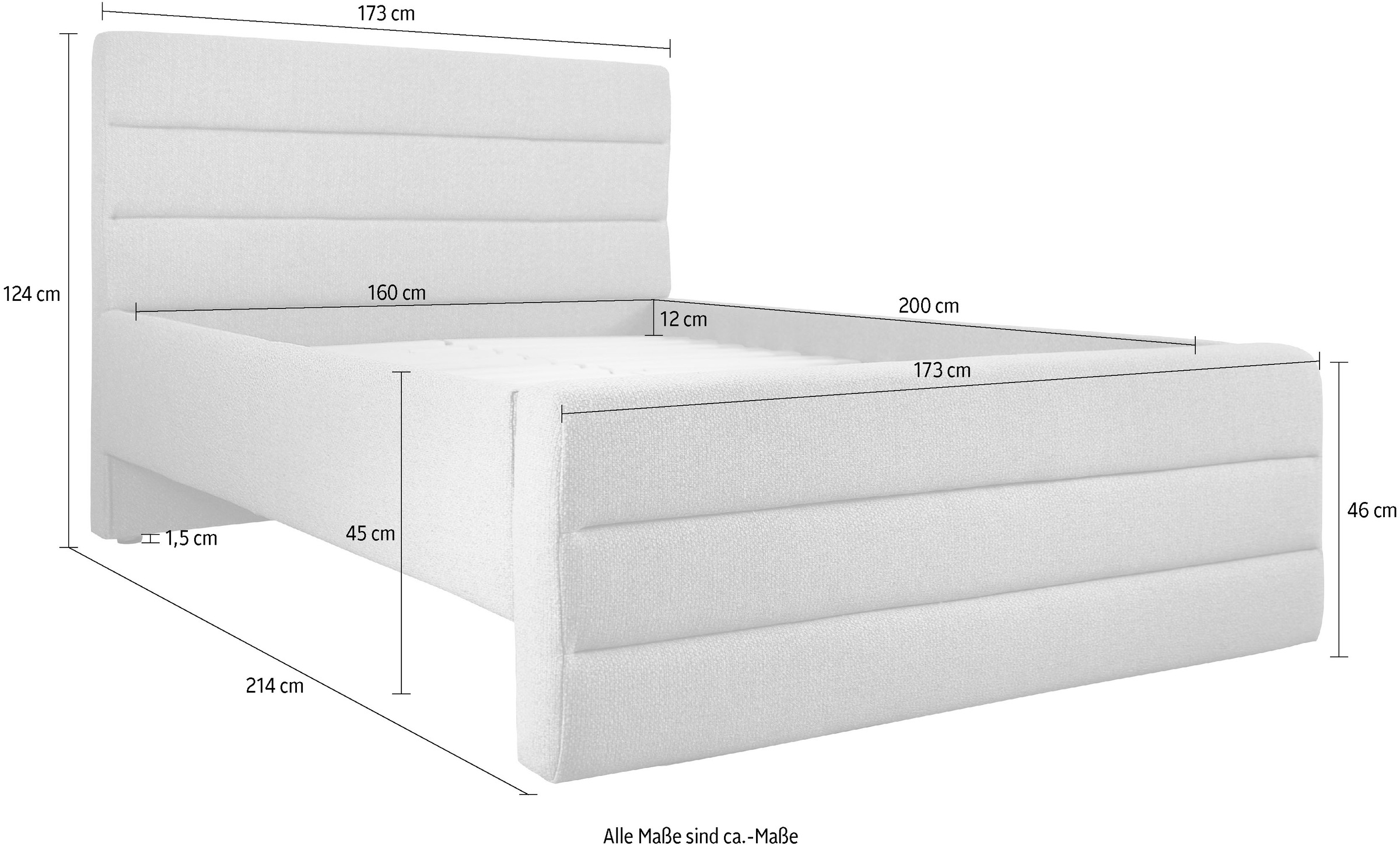 OTTO products Polsterbett »Merrit«, Quernaht im Kopf- und Fußteil, in 5 Breiten, auch in 220 cm Länge