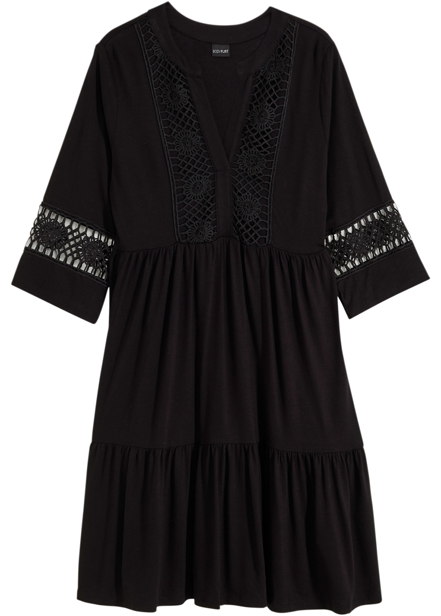 bonprix Tunikakleid ausgestellte Passform, mit hochwertiger Spitze, mit 3/4-Ärmeln