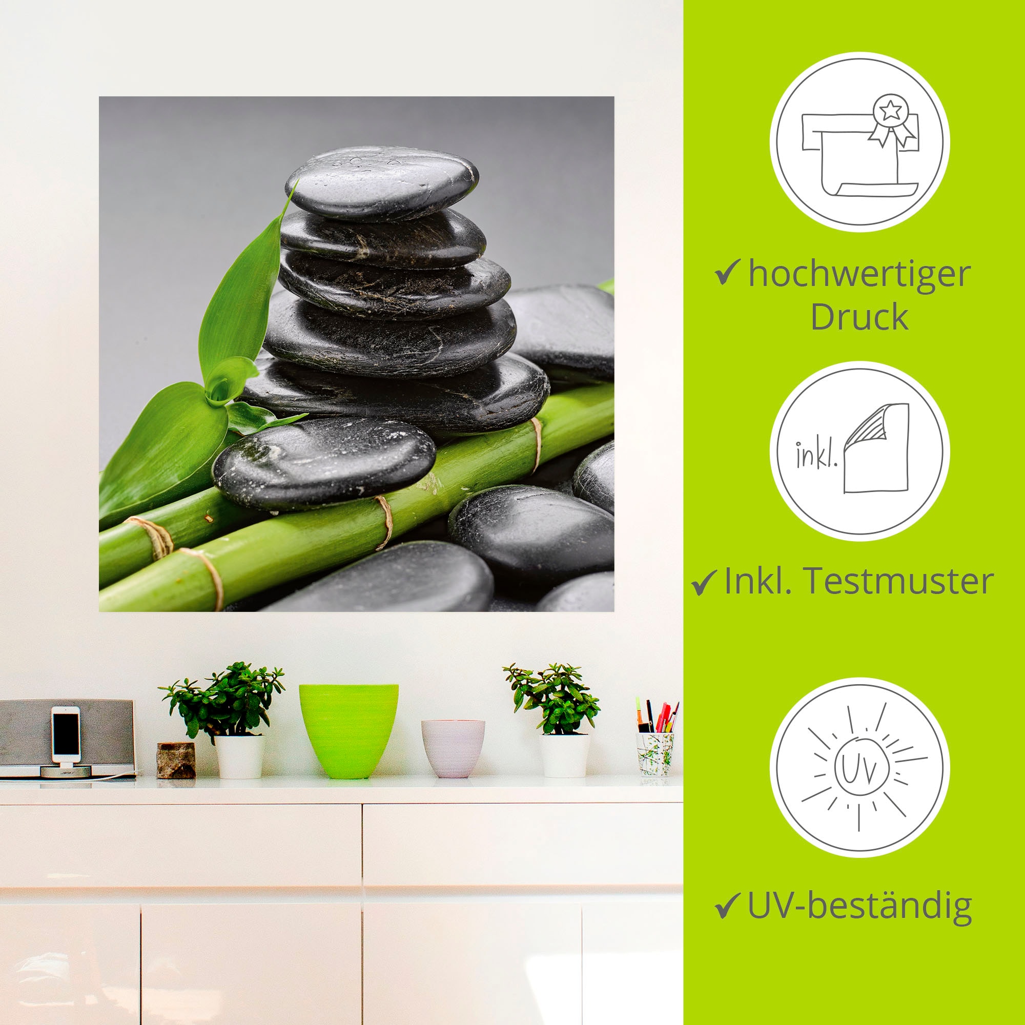 Artland Wandfolie »Basalt Steine und Bambus«, Zen, (1 St.), selbstklebend