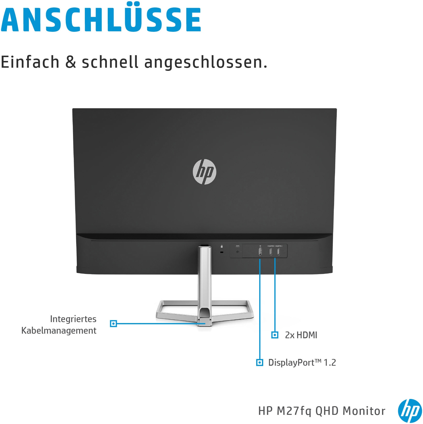 HP LED-Monitor »M27fq QHD (HSD-0093-K)«, 69 cm/27 Zoll, 2560 x 1440 px, QHD, 5 ms Reaktionszeit, 75 Hz