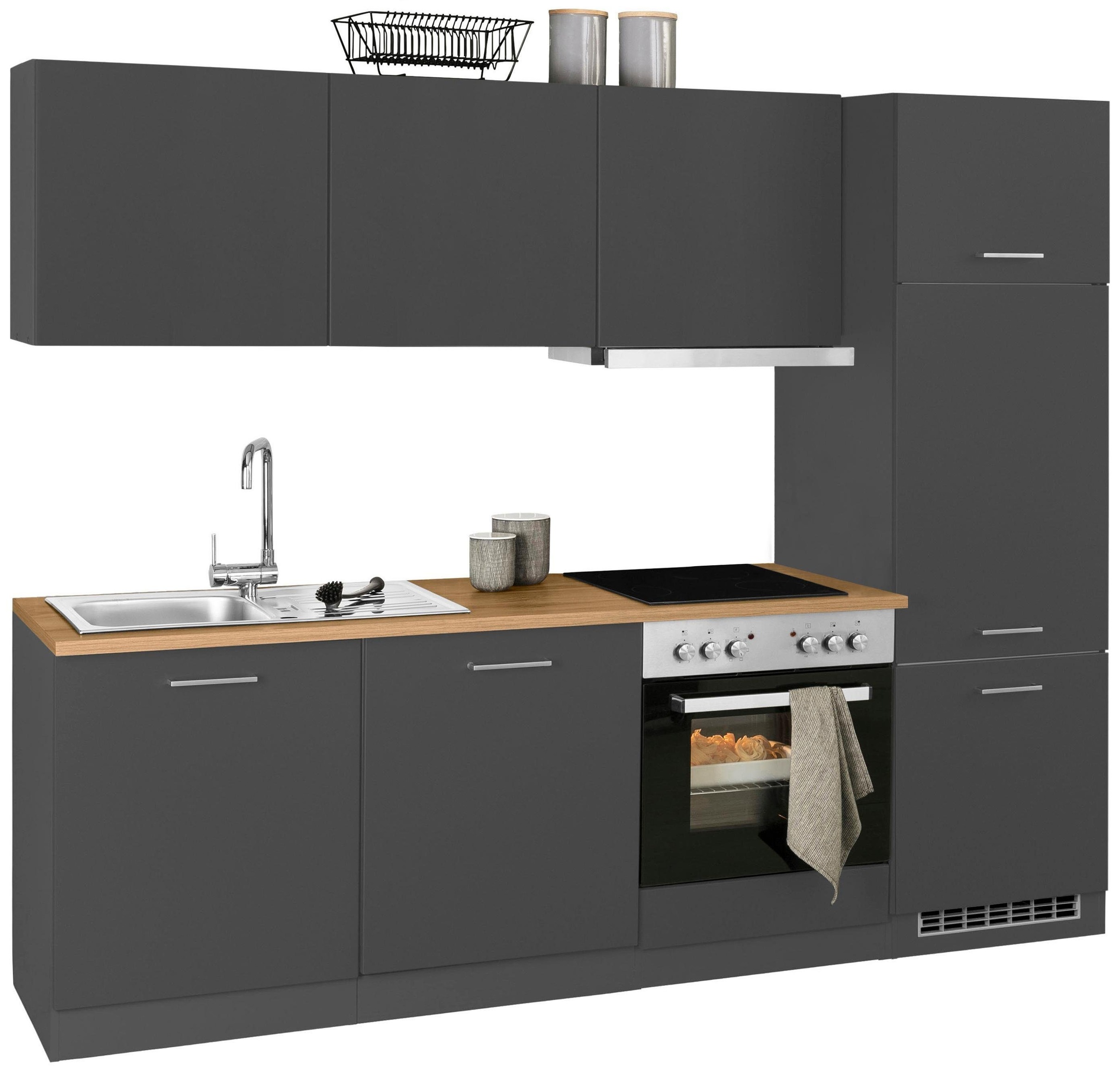 KOCHSTATION Küchenzeile »KS-Kehl«, mit E-Geräten, Breite 240 cm, inkl. Kühlschrank und Geschirrspüler