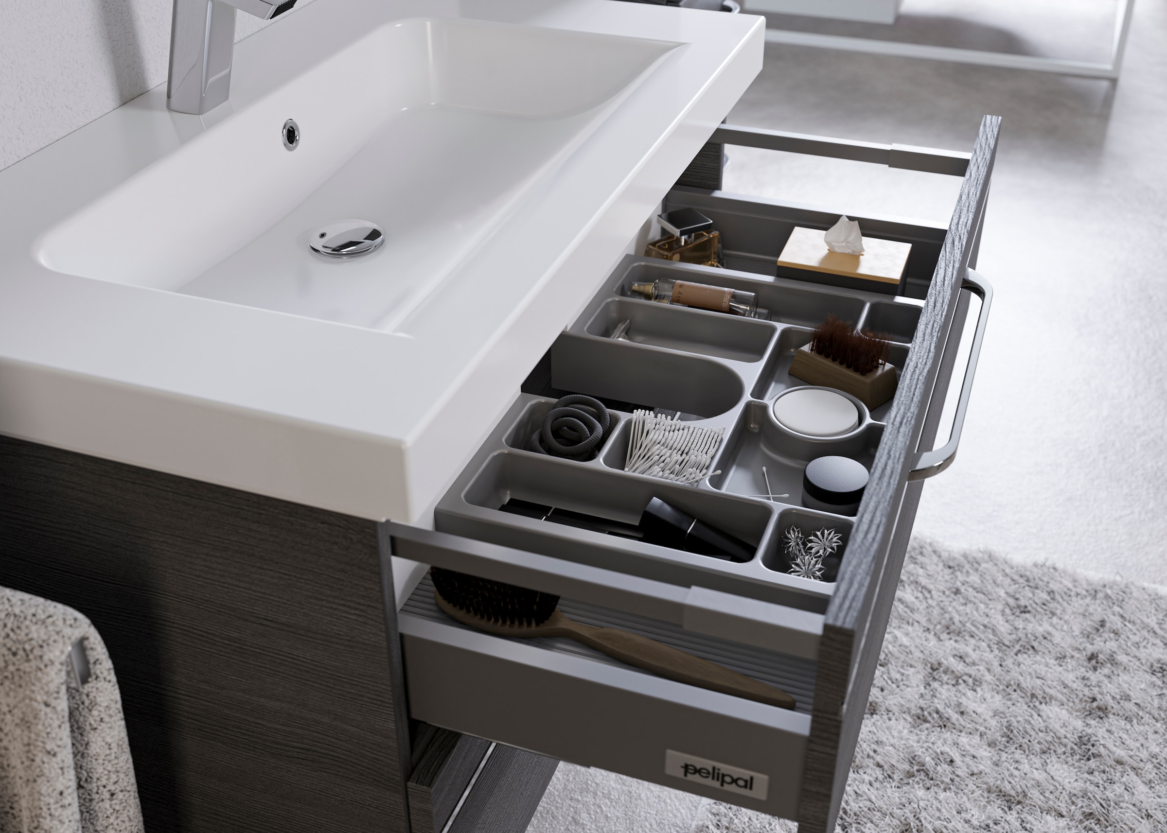 Saphir Badmöbel-Set »Balto Sprint 3-teilig, Mineralmarmor-Waschtisch mit LED-Spiegelschrank«, (4 St.), Badezimmer Set mit Unterschrank inkl Türdämpfer, 4 Türen, 3 Schubladen