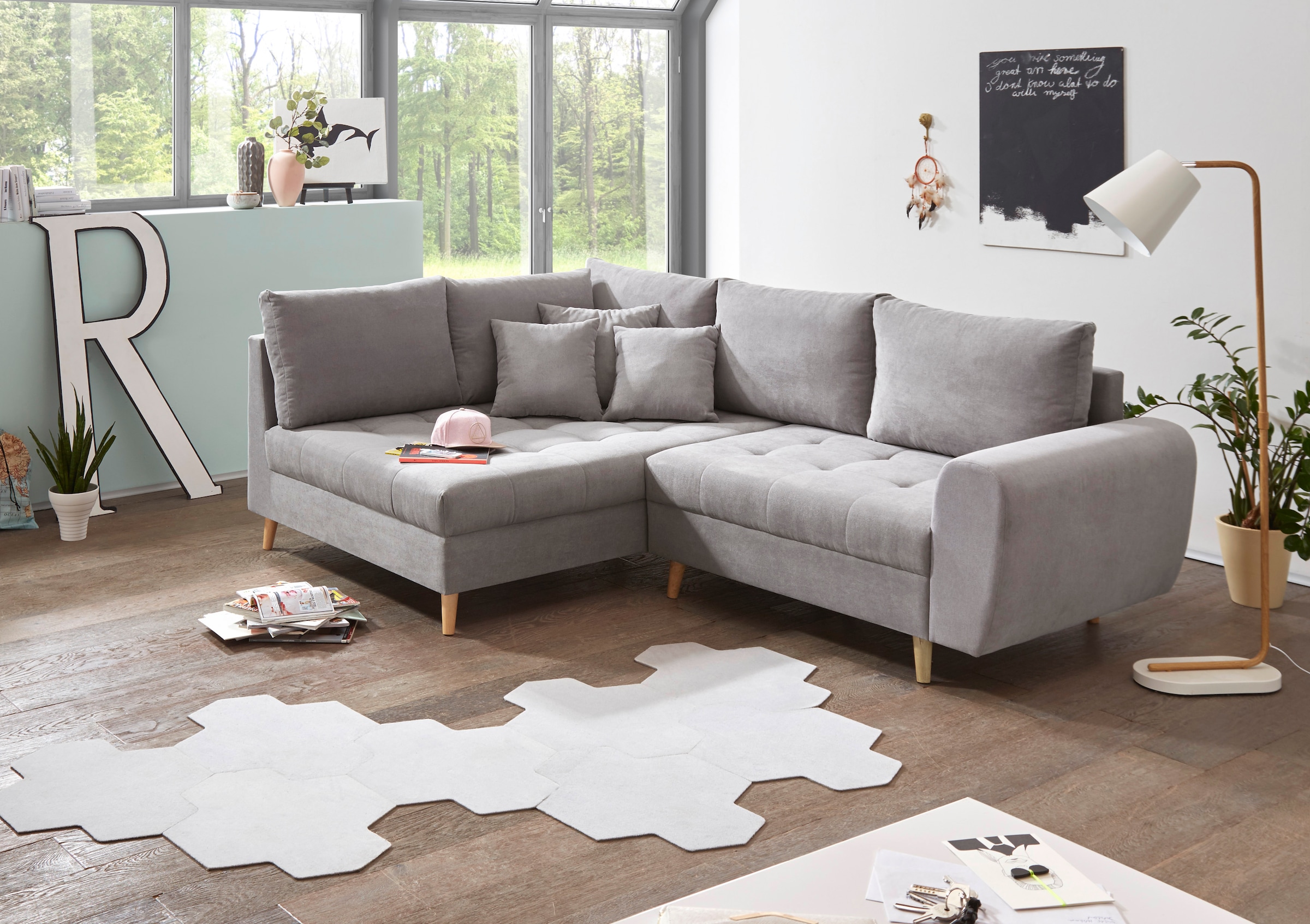 ED EXCITING DESIGN Ecksofa »Alice L-Form«, (Set), mit Hocker & 3 Zierkissen