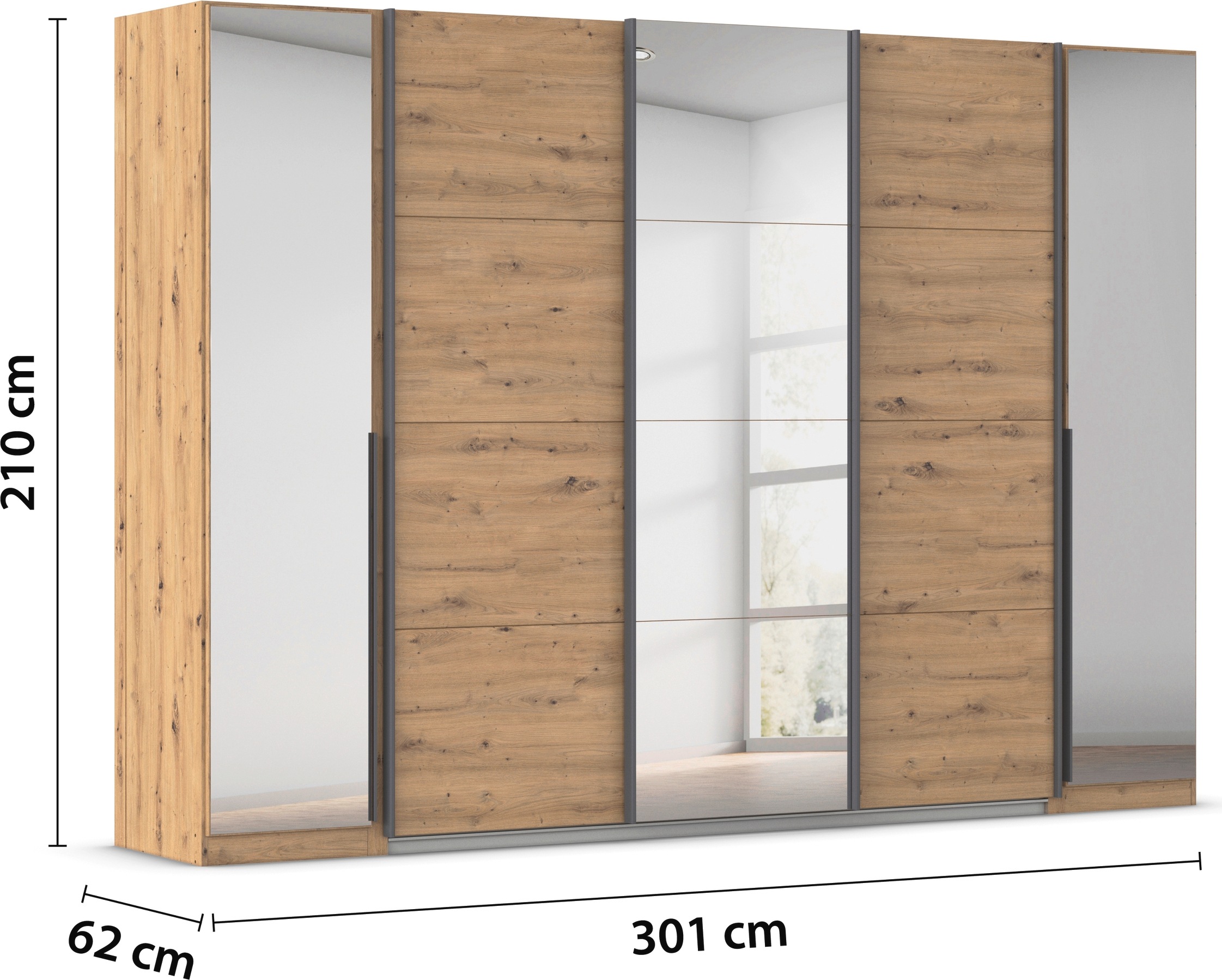 rauch Schwebetürenschrank »Agordo«, (im angesagten Mix aus Dreh- und Schwebetüren), optional mit Spiegel und zwei Griff-Farben MADE IN GERMANY