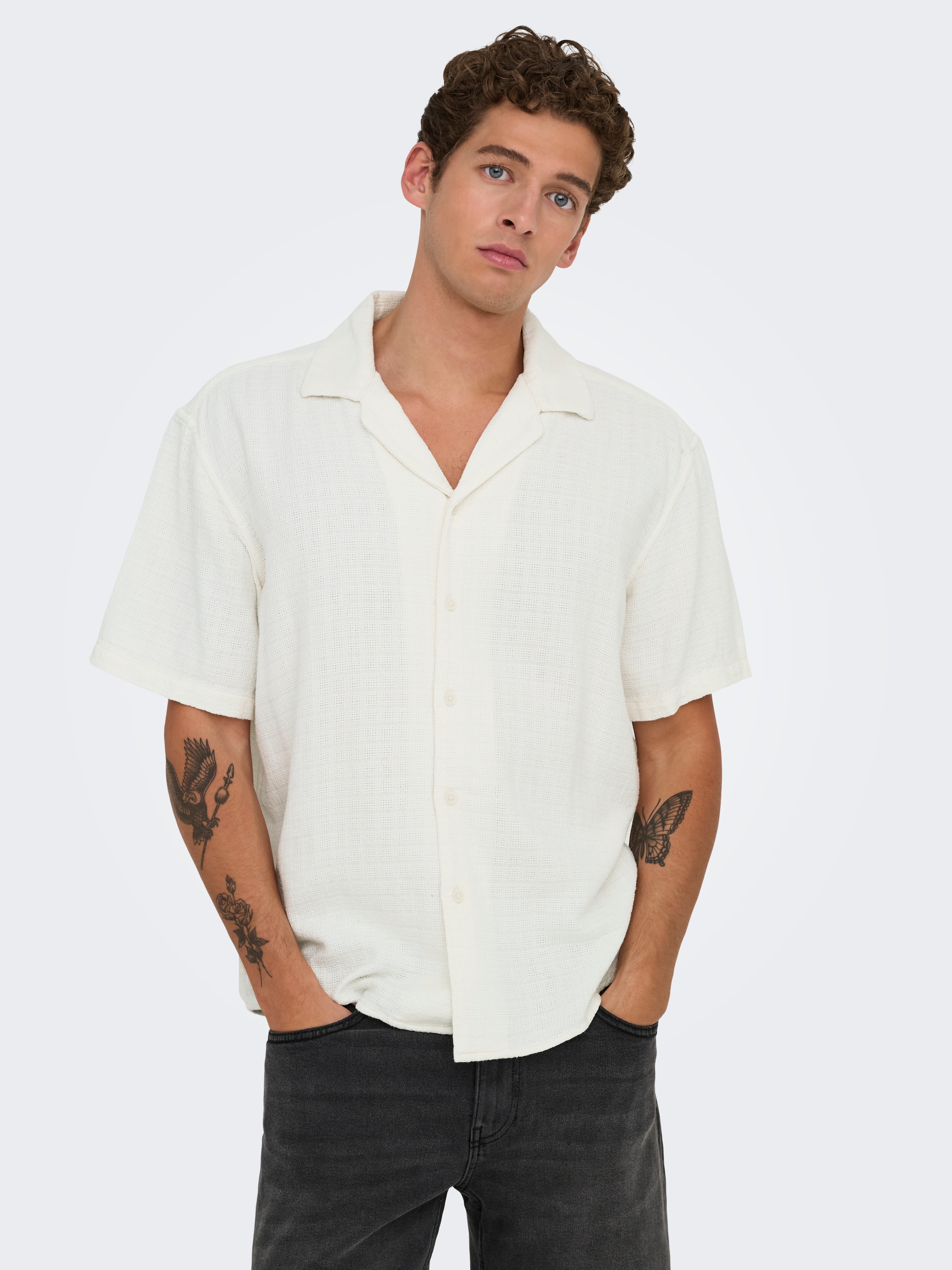 ONLY & SONS Kurzarmhemd »ONSLATHAM RLXSS RESORT LINEN STRUC 0257« Viskose mit Leinen, normal geschnitten
