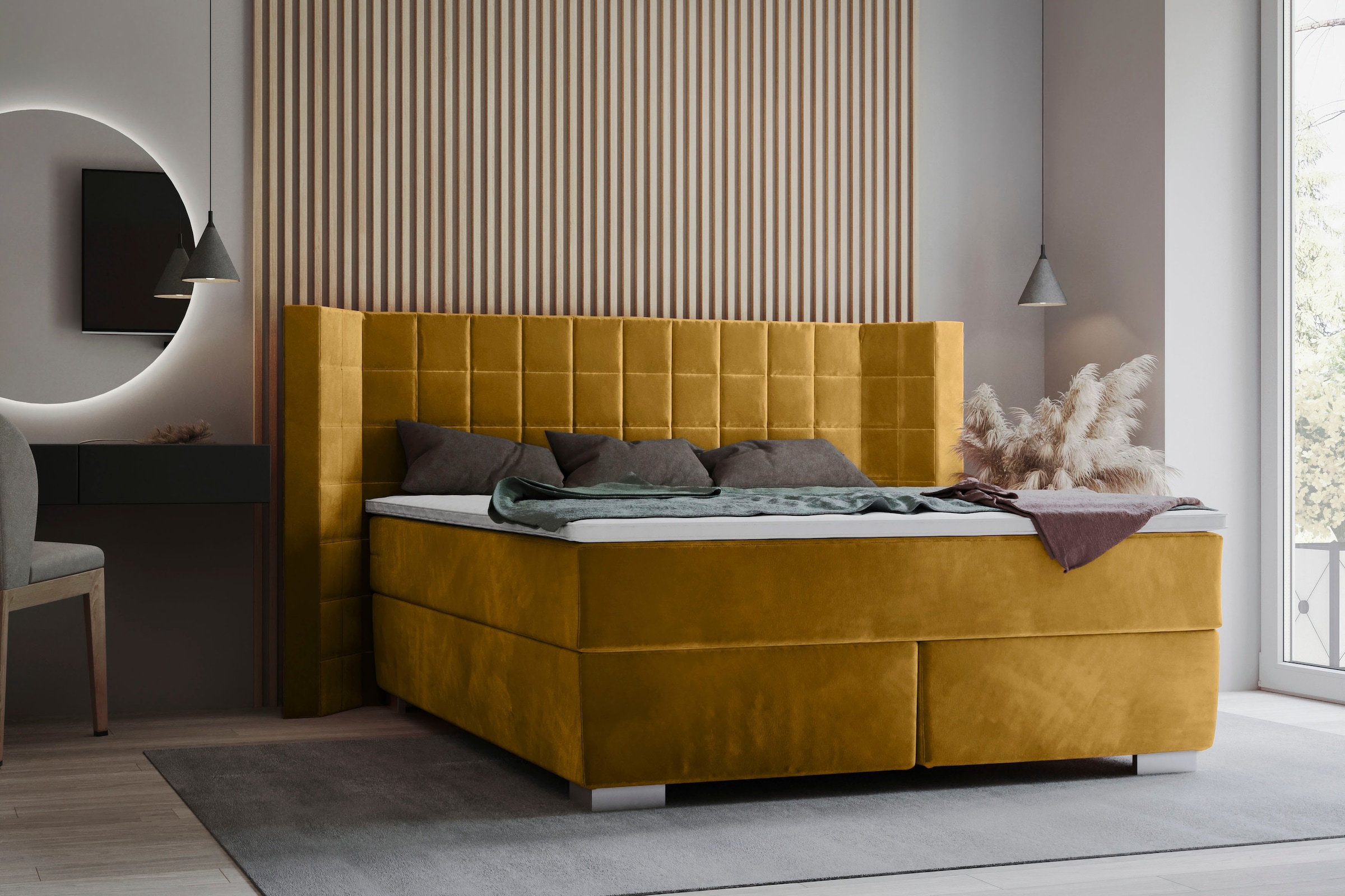 Bild von Places of Style Boxspringbett »Piazza«, mit Steppung und Kopfteil mit seitlichen Flügeln