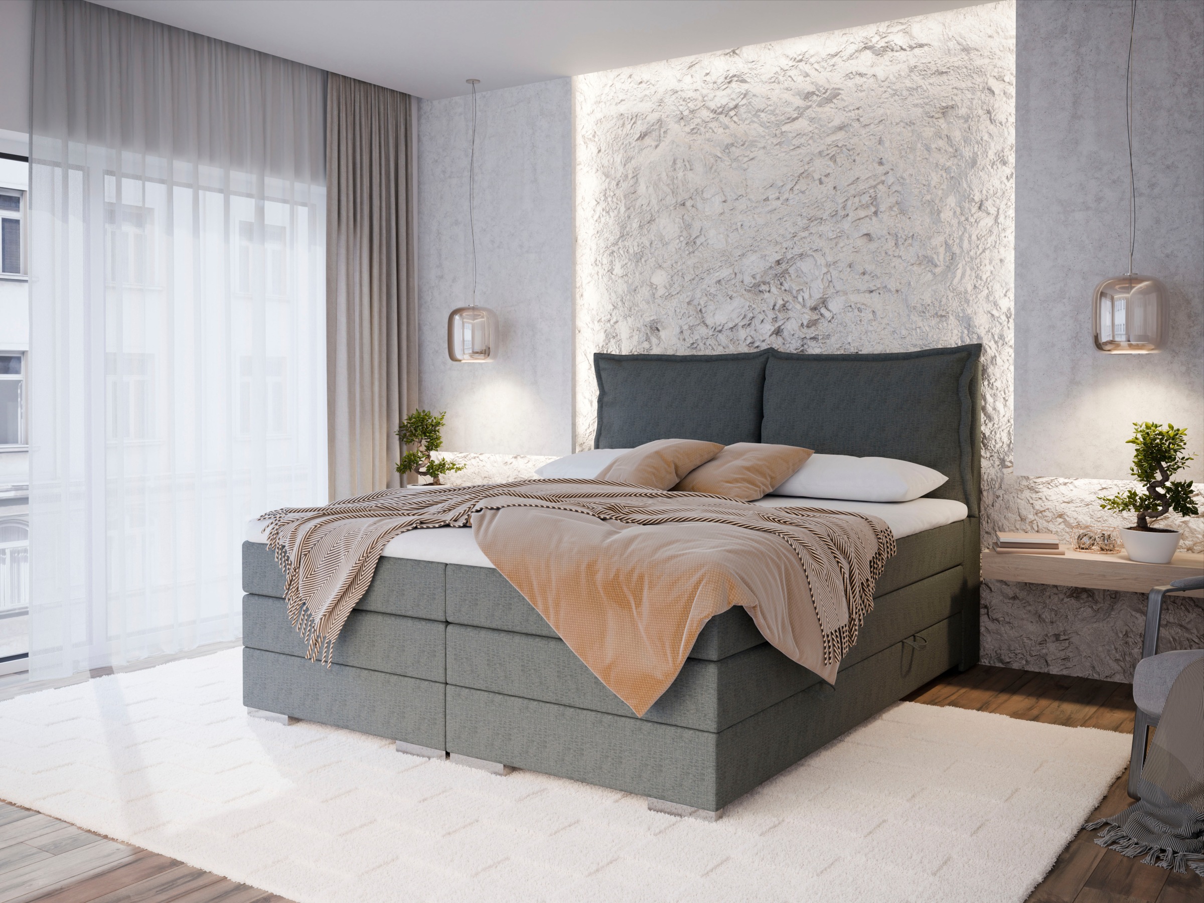 FORTE Boxspringbett »Pillows mit Bettkasten, erhältlich in den Breiten 140, 160 & 180cm« in verschiedenen Farben erhältlich