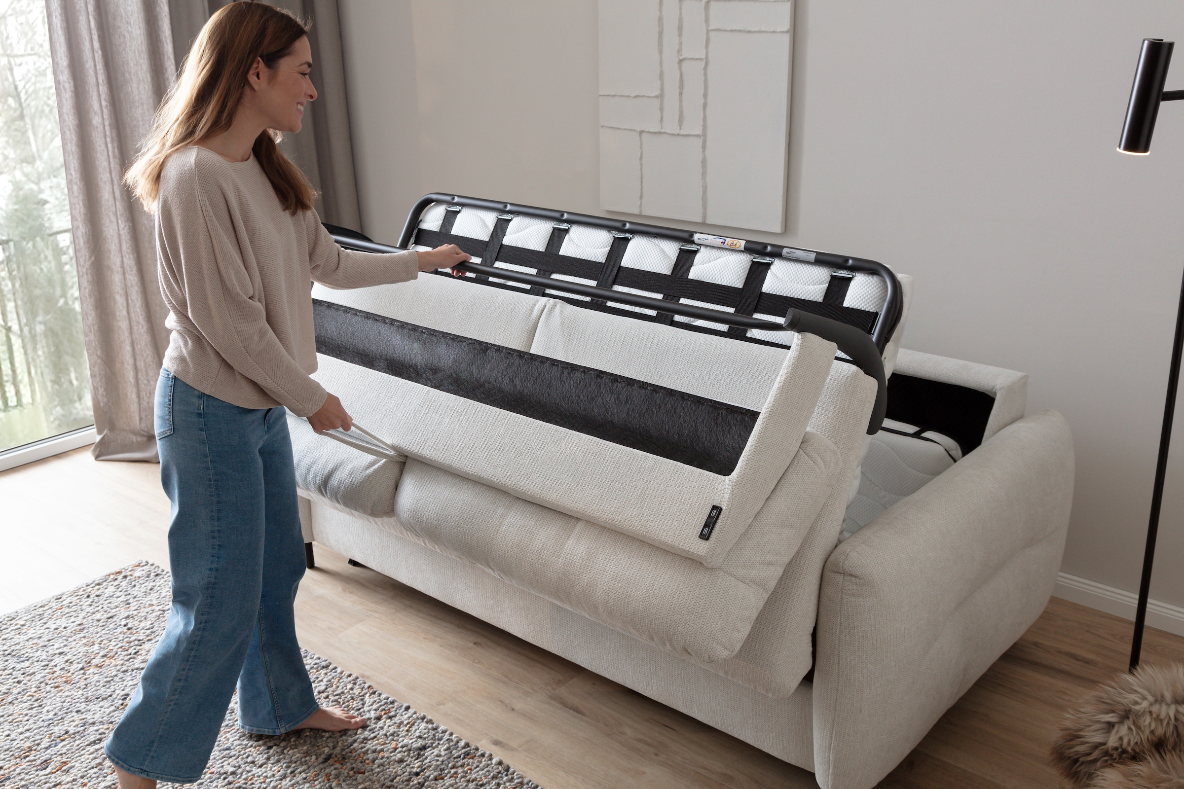 Home affaire 3-Sitzer »Clevina, Schlafsofa mit Kaltschaummatratze, Breite 216 cm« Sofa & Bett in einem – kinderleicht ausklappbar & freistellbar im Raum
