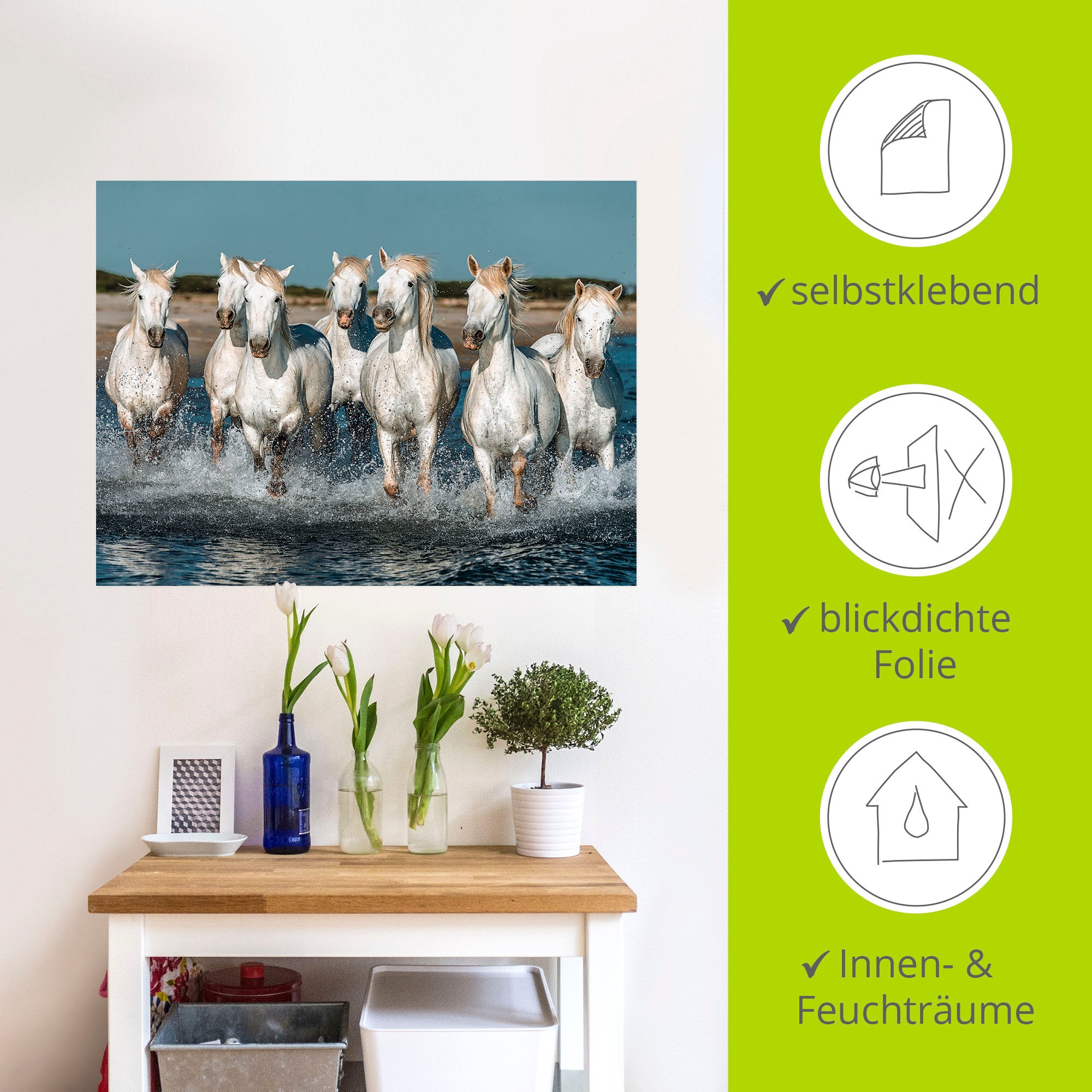 Artland Wandbild »Camargue Pferde galoppieren am Strand«, Haustiere, (1 St.), als Alubild, Outdoorbild, Leinwandbild, Poster, Wandaufkleber