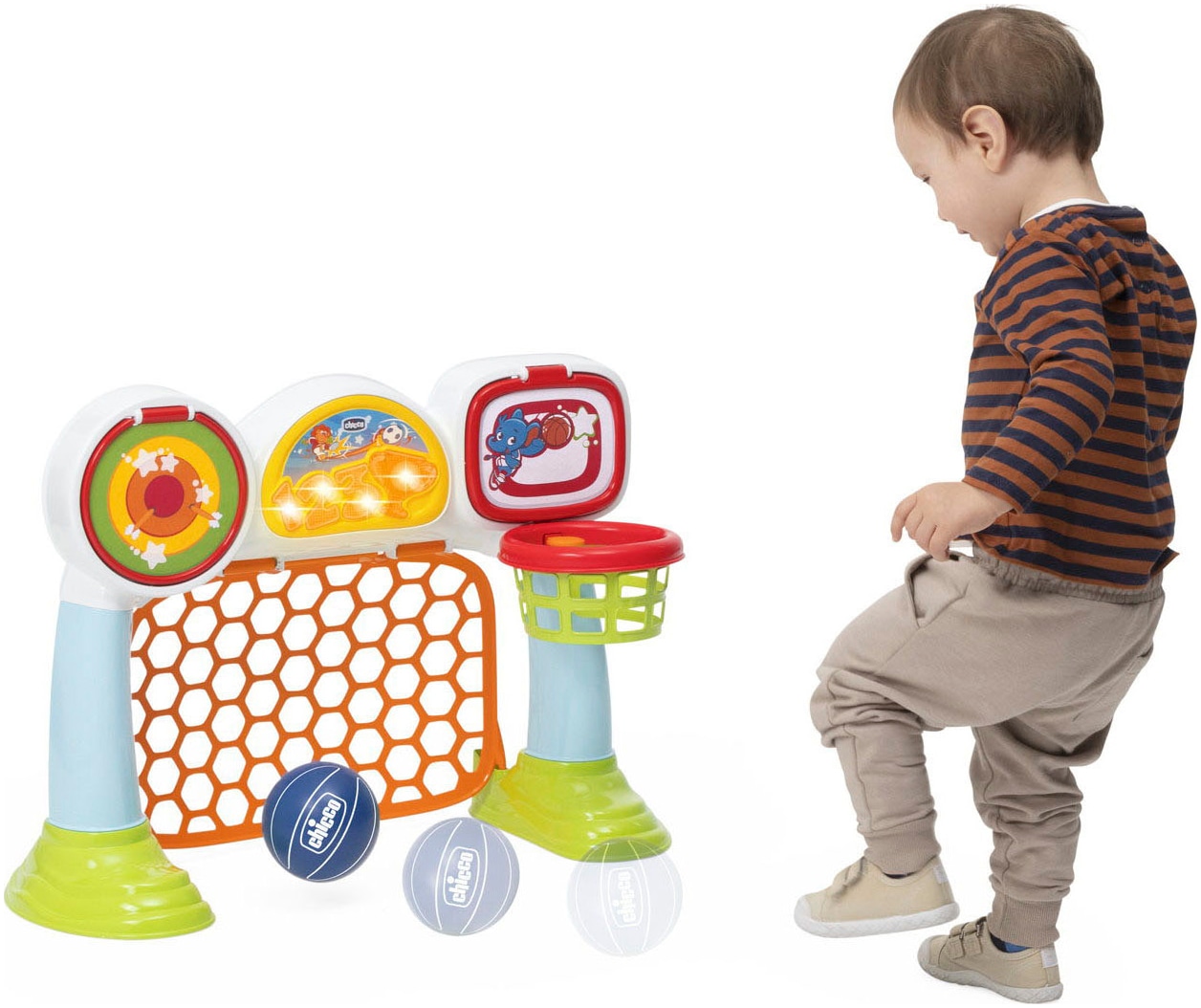 Chicco Fußballtor »Multi-Sport-Aktivitätsspiel, 3in1«, Made in Europe; mit Licht- und Soundeffekt