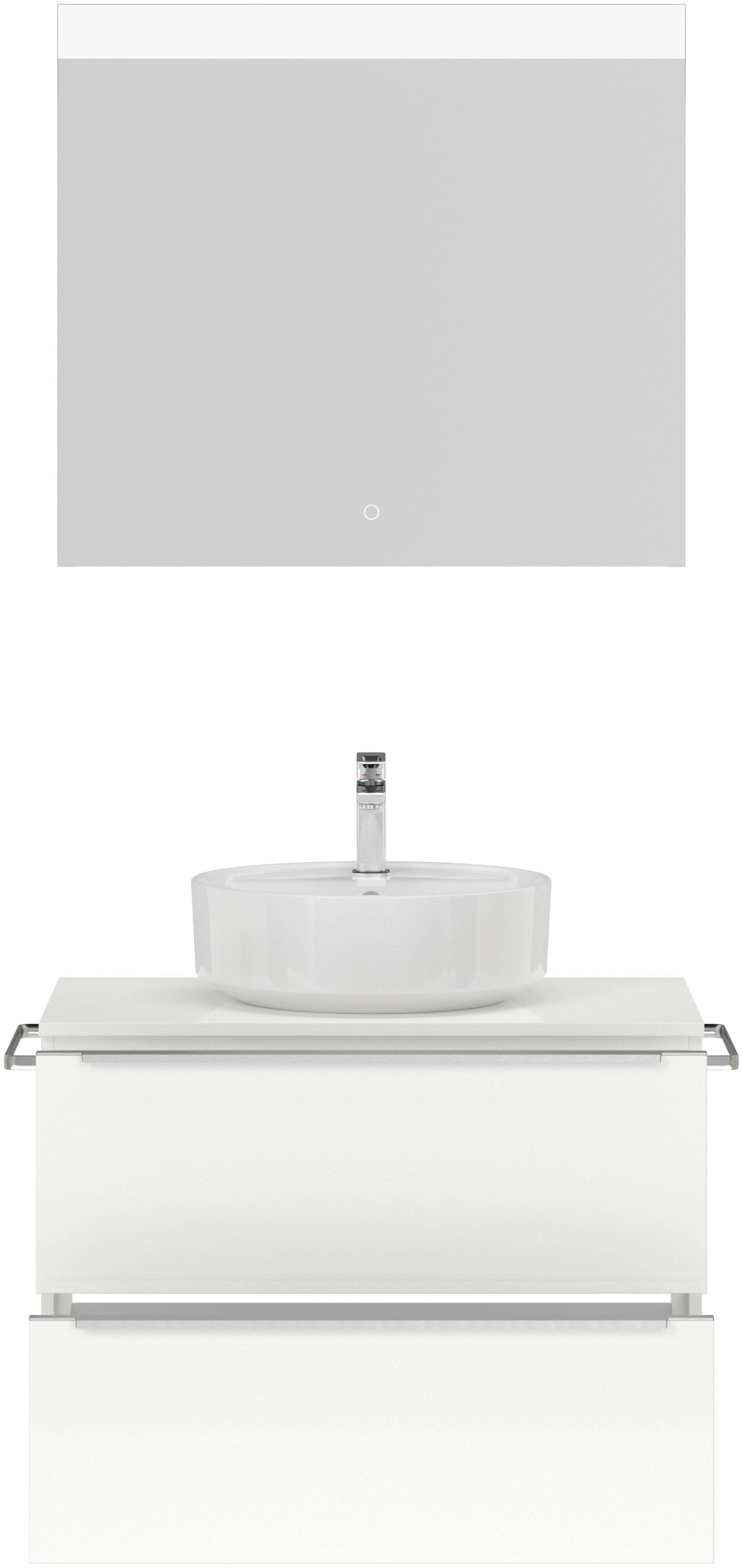 nobilia® Badmöbel-Set »Alvene«, (2 St., vormontiert, mit Soft-Close), Hochglanz, inkl. Spiegel mit Touch-Sensor, in vier Breiten