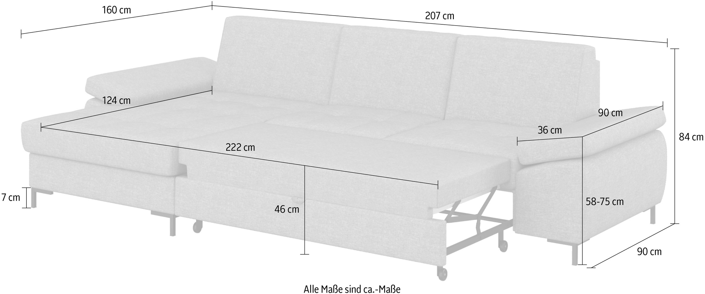 DOMO collection Ecksofa »Capelo, komfortabel, klare Linien zeichnen dieses Design aus, L-Form«, mit Armteilverstellung, wahlweise mit Bettfunktion, Federkern
