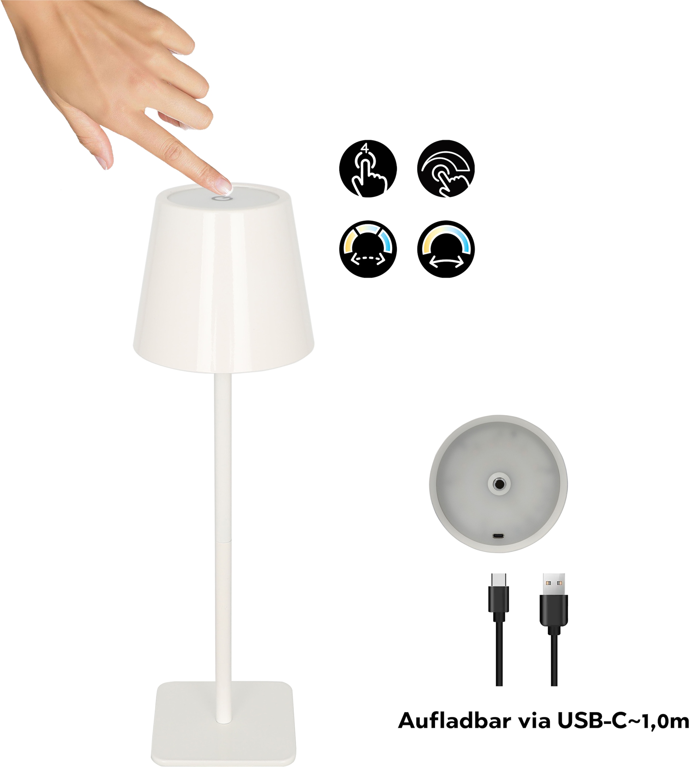 OTTO home LED Tischleuchte »Merrin - 2er Set Akkuleuchte« LED-Modul 2 Stk. warmweiß - kaltweiß 2er Set, dimmbar, Farbwechsel, Akku Tischlampe, LED, USB-C, CCT,