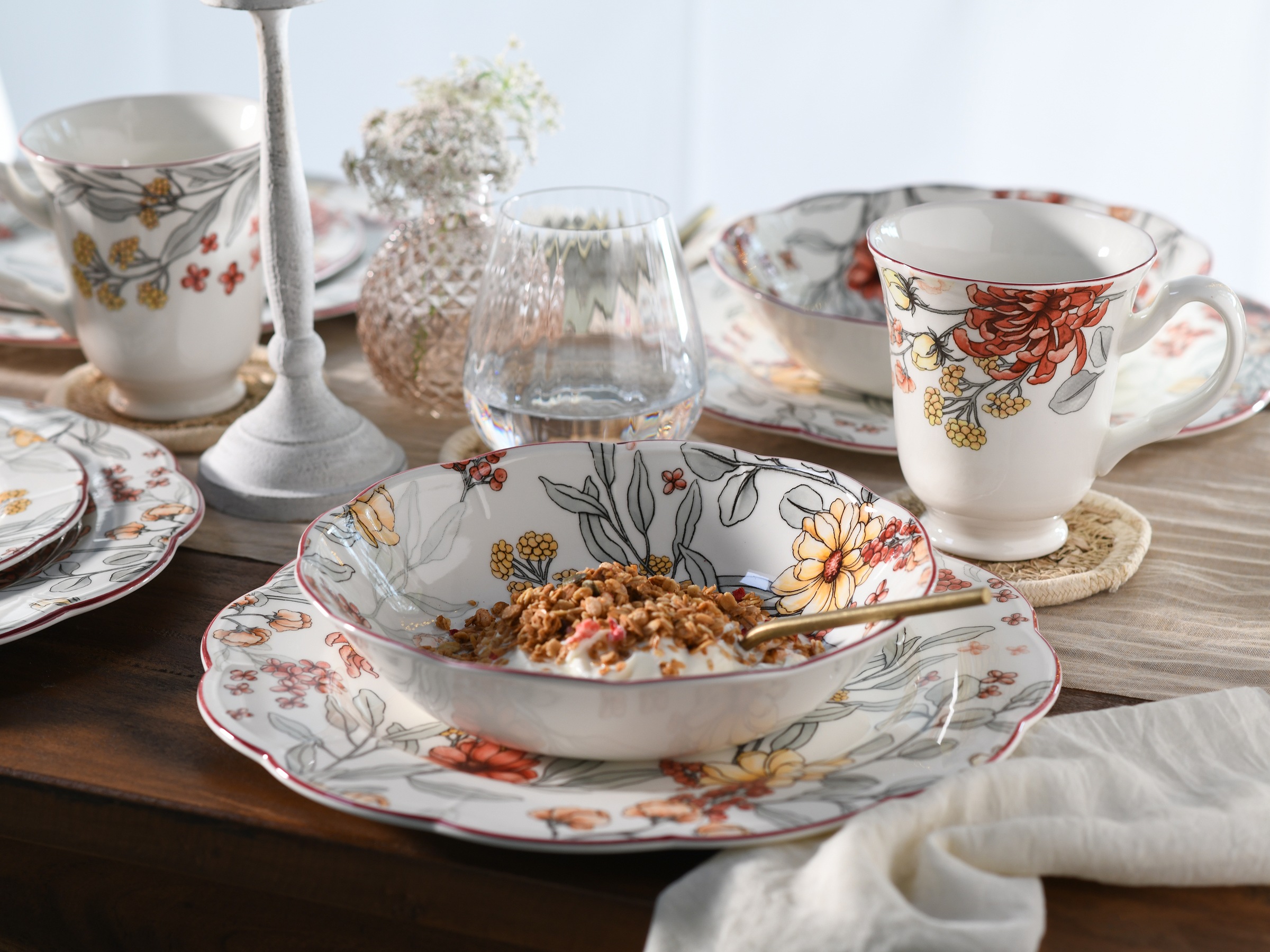 CreaTable Kombiservice »Fiore, Kombi-Service 16-tlg« Blütendekor, Blätterde günstig online kaufen