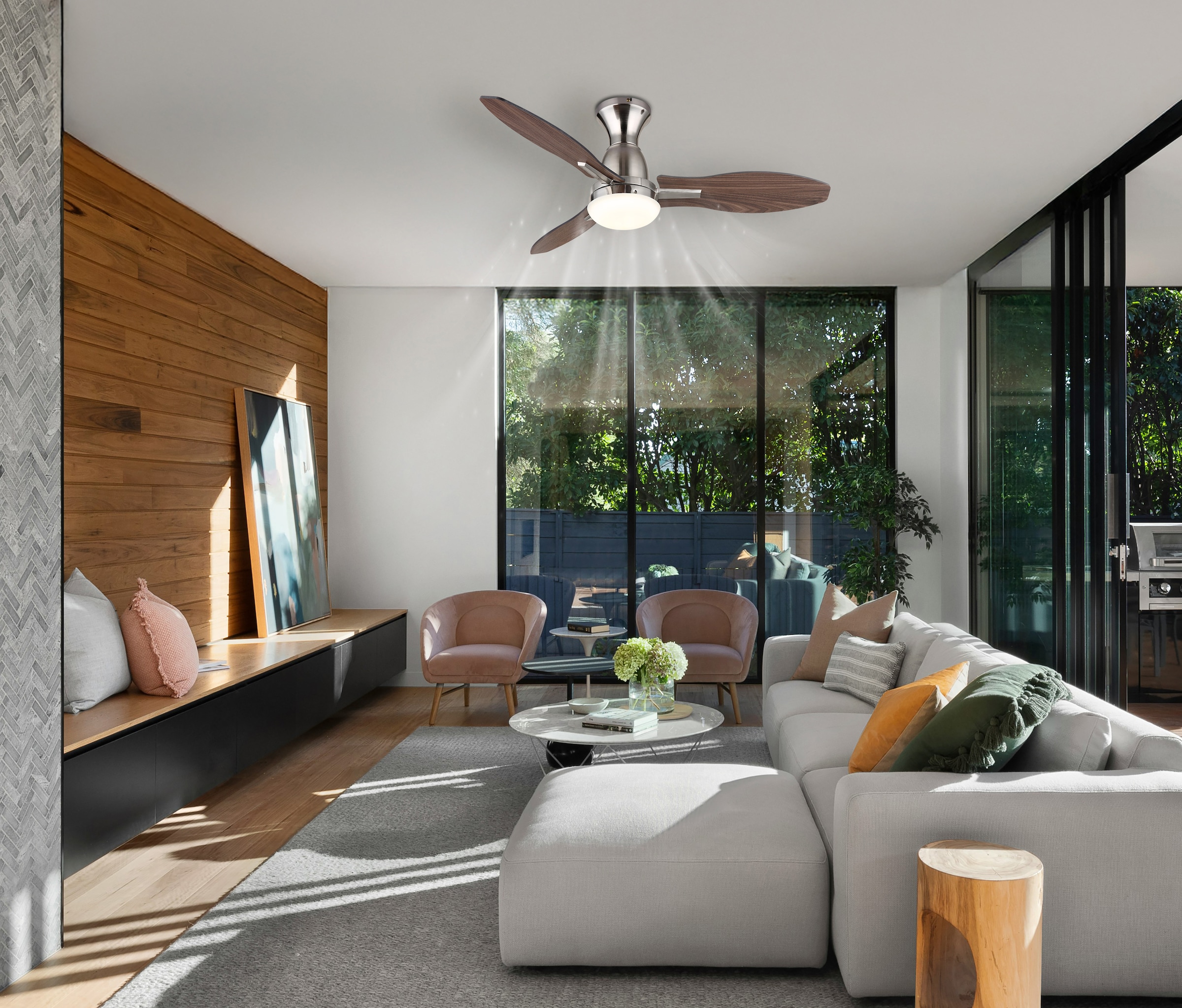 GLOBO LIGHTING Deckenleuchte »GALE« LED-Modul 1 Stk. warmweiß - kaltweiß Ventilator kühlen-heizen holzoptik CCT 3000/4500/6000K