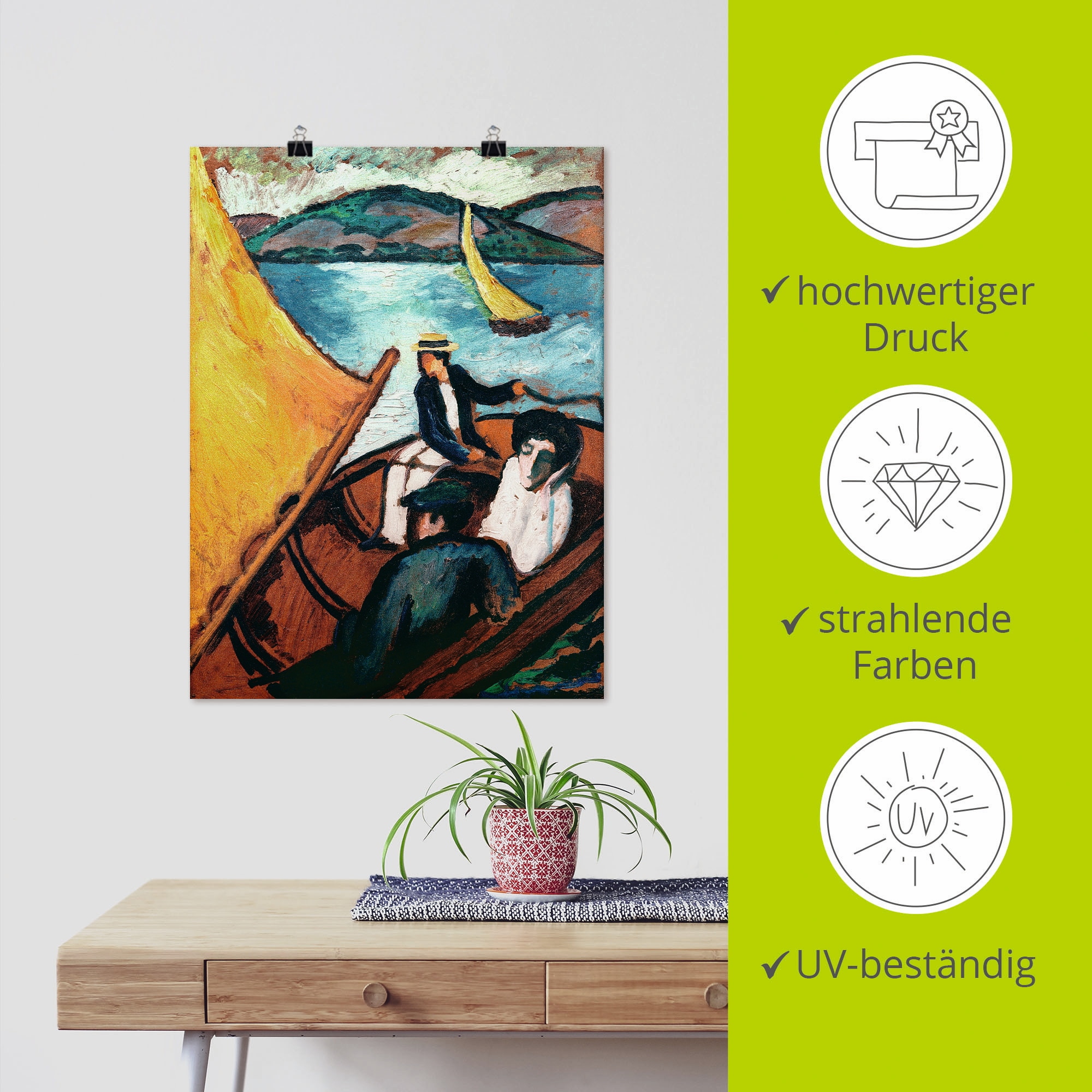 Artland Kunstdruck »Segelboot, Tegernsee«, Gruppen & Familien, (1 St.), als Leinwandbild, Wandaufkleber oder Poster in versch. Größen