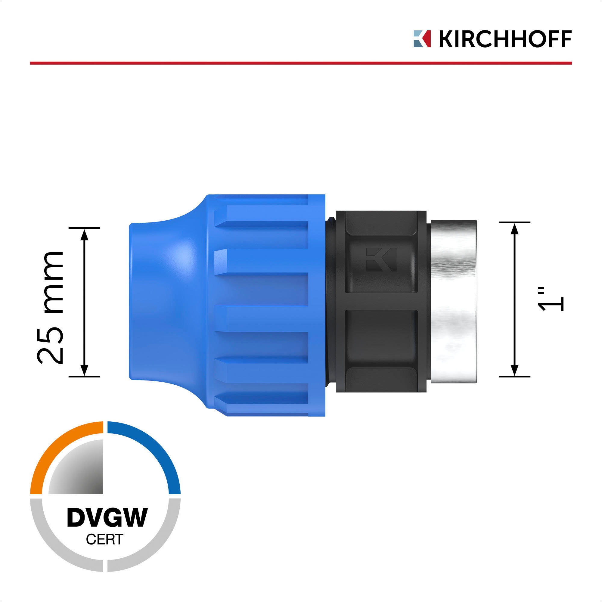 Kirchhoff Anschlussstück, Übergangsstück für HDPE Rohr, 25 mm x 1/2"