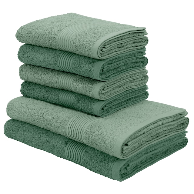 my home Handtuch Set »Anna«, Set, 6 tlg., Walkfrottee, gestreifte Bordüre,  Handtuch-Set, Handtücher aus 100% Baumwolle online kaufen