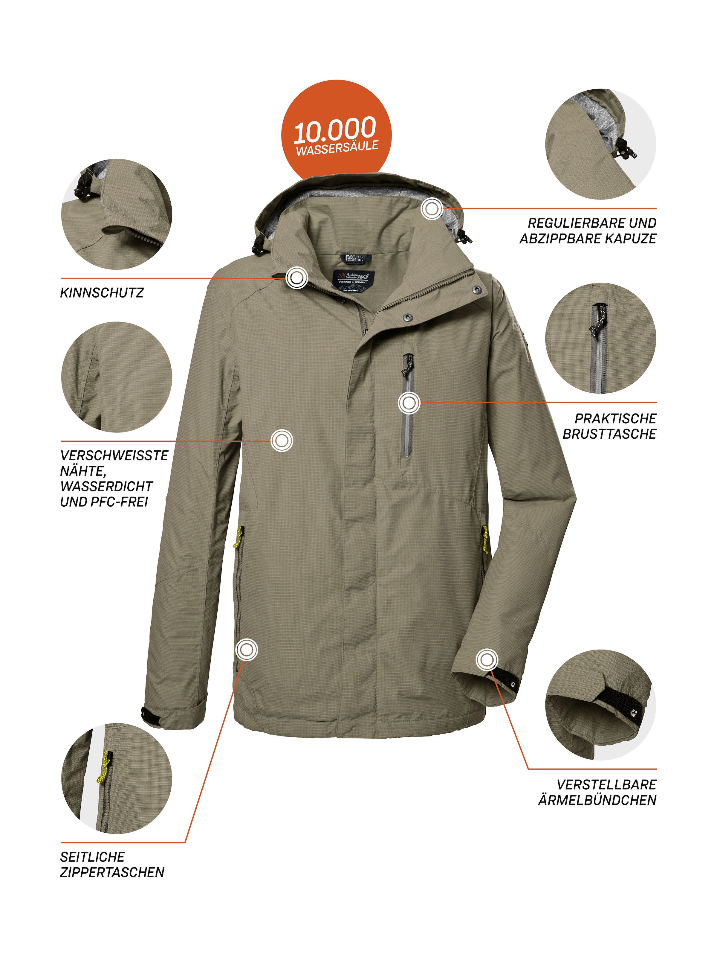 Killtec Outdoorjacke »KOS 256 MN JCKT_CARLEB« Wind- und wasserdichte Herrenjacke mit abnehmbarer Kapuze