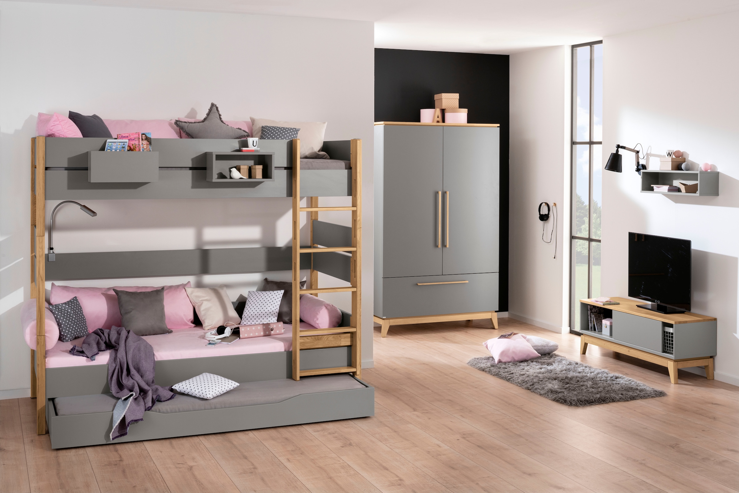 PAIDI Kleiderschrank »STIENE in Beige oder Grau, 2 Türen und 1 Schublade mit Soft-Close« B/H/T ca. 123/200/57cm,  inkl Kleiderstange + Einlegeböden, Kleiderschrank mit Eiche Massivholz