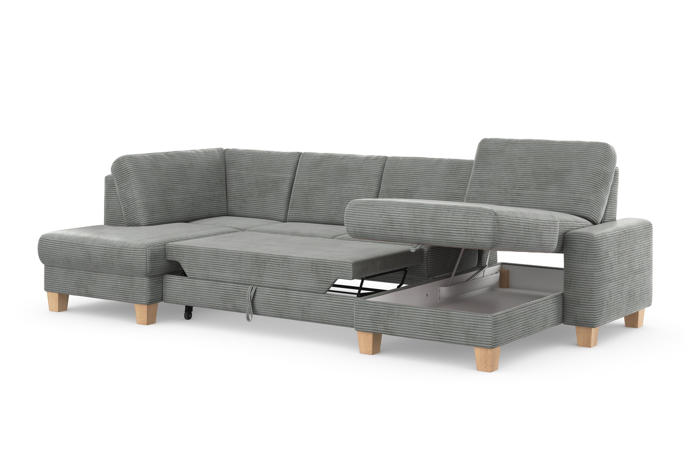 Home affaire Wohnlandschaft »Summer U-Form«, mit oder ohne Bettfunktion und Bettkasten, Cord-Bezug